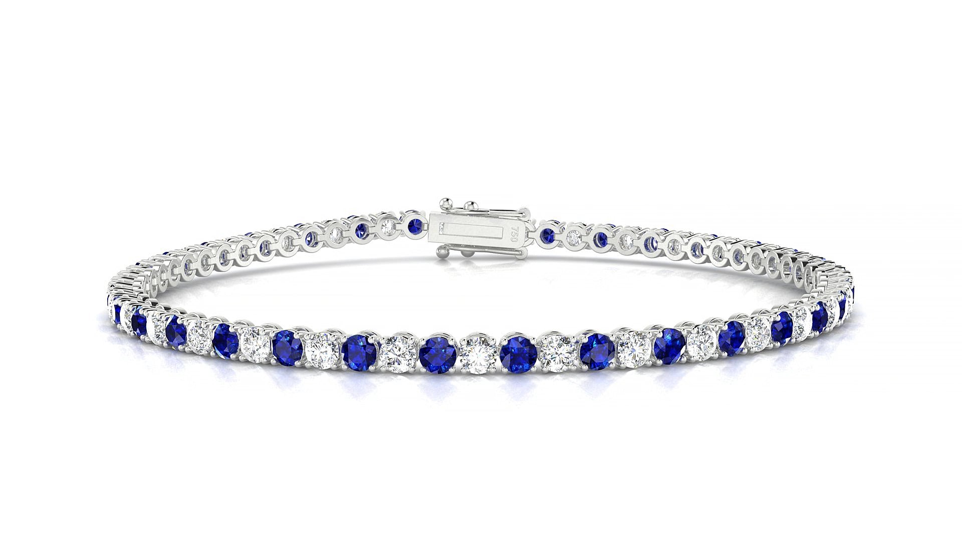 Firenze 1-1 | 18k White Gold 2.5 mm Round Natural Sapphire & Diamond 15 cm Tennis Bracelet