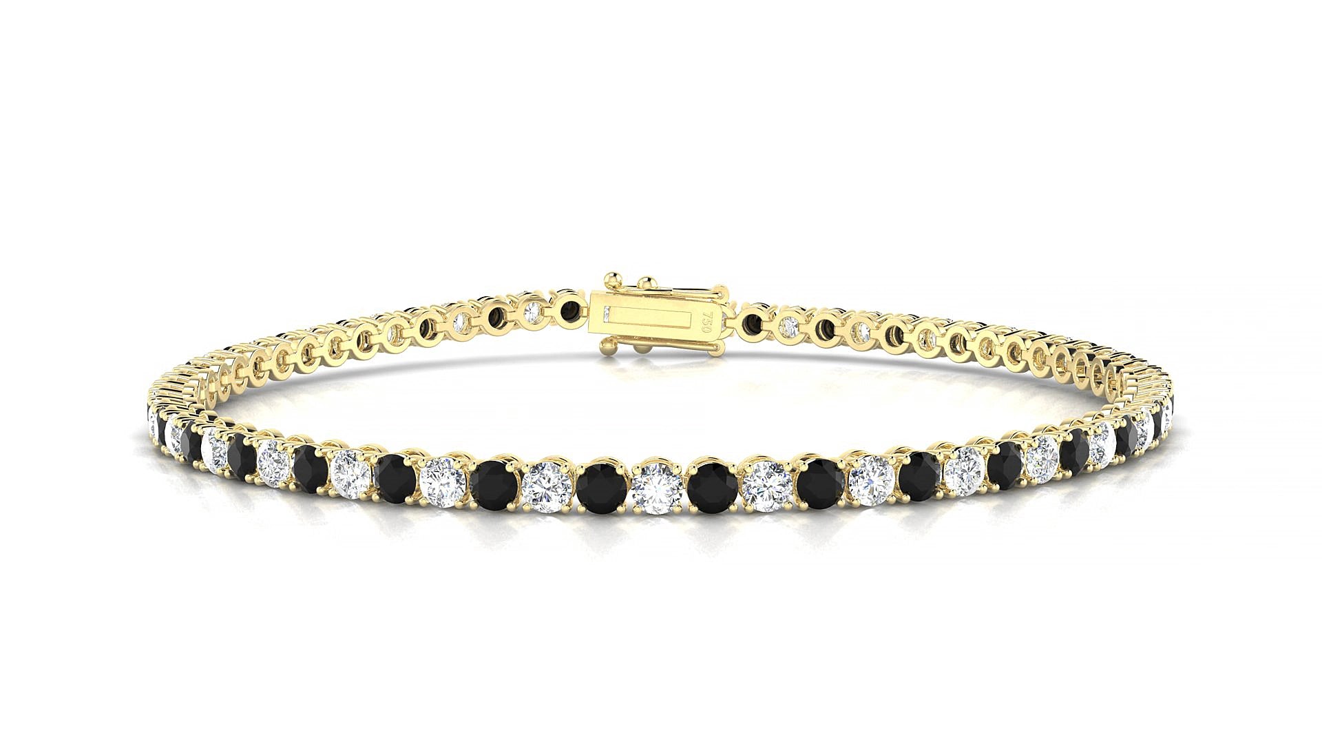 Firenze 1-1 | 18k Yellow Gold 2.5 mm Round Natural Black Diamond & Diamond 15 cm Tennis Bracelet