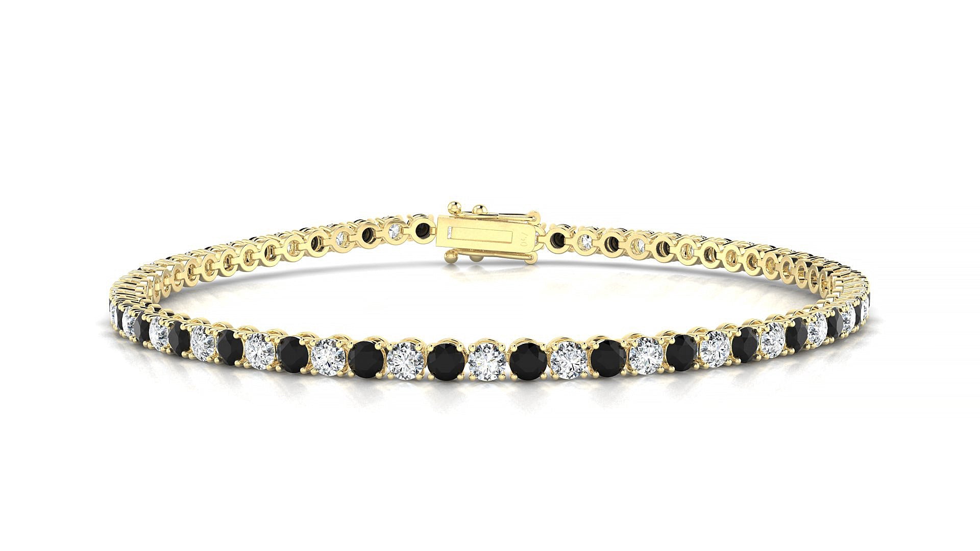 Firenze 1-1 | 18k Yellow Gold 2.5 mm Round Natural Black Diamond & Diamond Tennis Bracelet