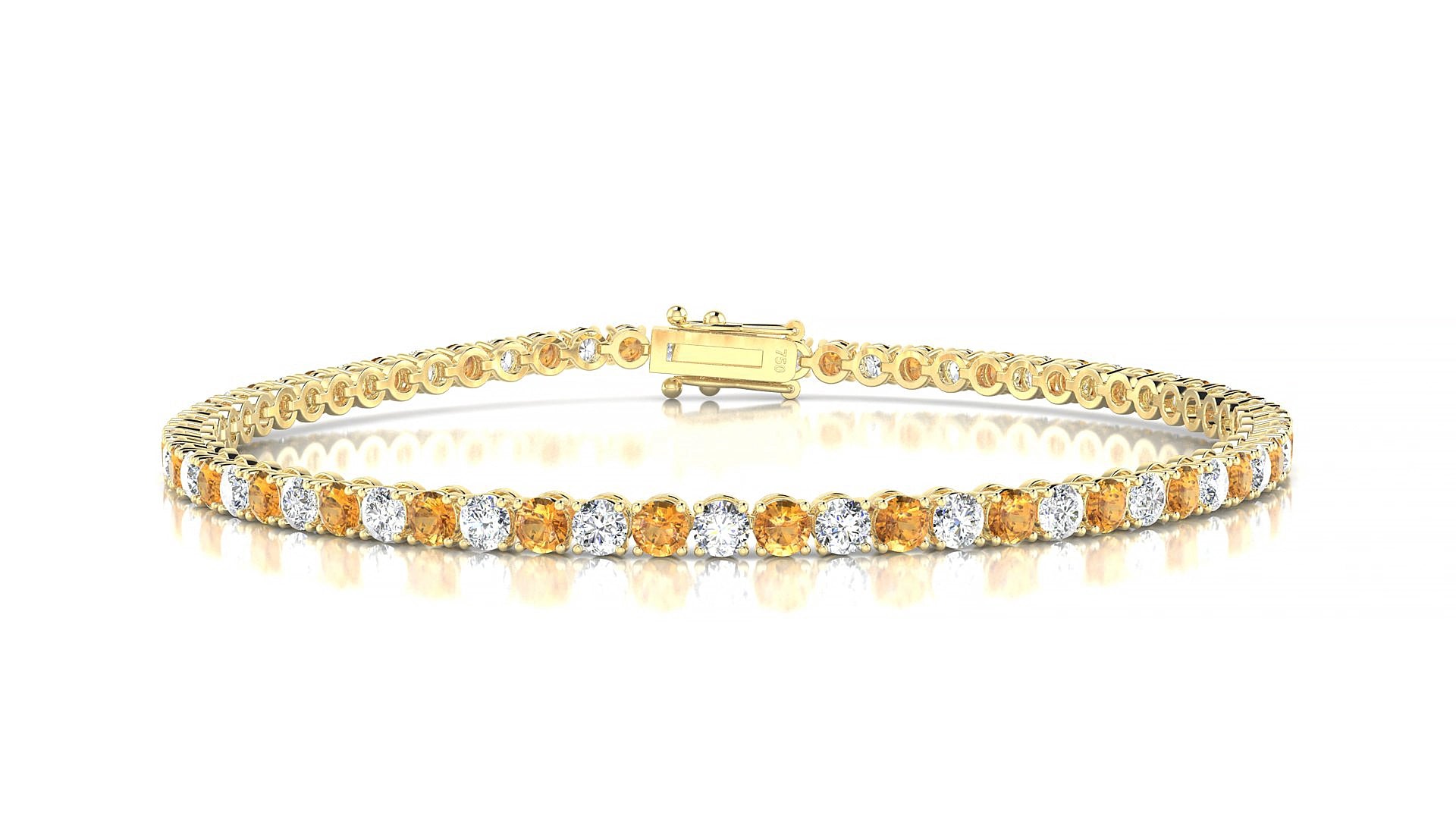 Firenze 1-1 | 18k Yellow Gold 2.5 mm Round Natural Citrine & Diamond 15 cm Tennis Bracelet