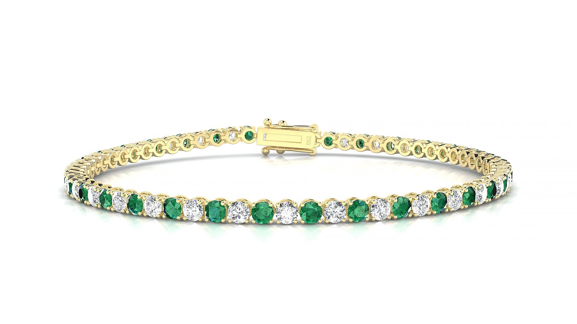 Firenze 1-1 | 18k Yellow Gold 2.5 mm Round Natural Emerald & Diamond 15 cm Tennis Bracelet