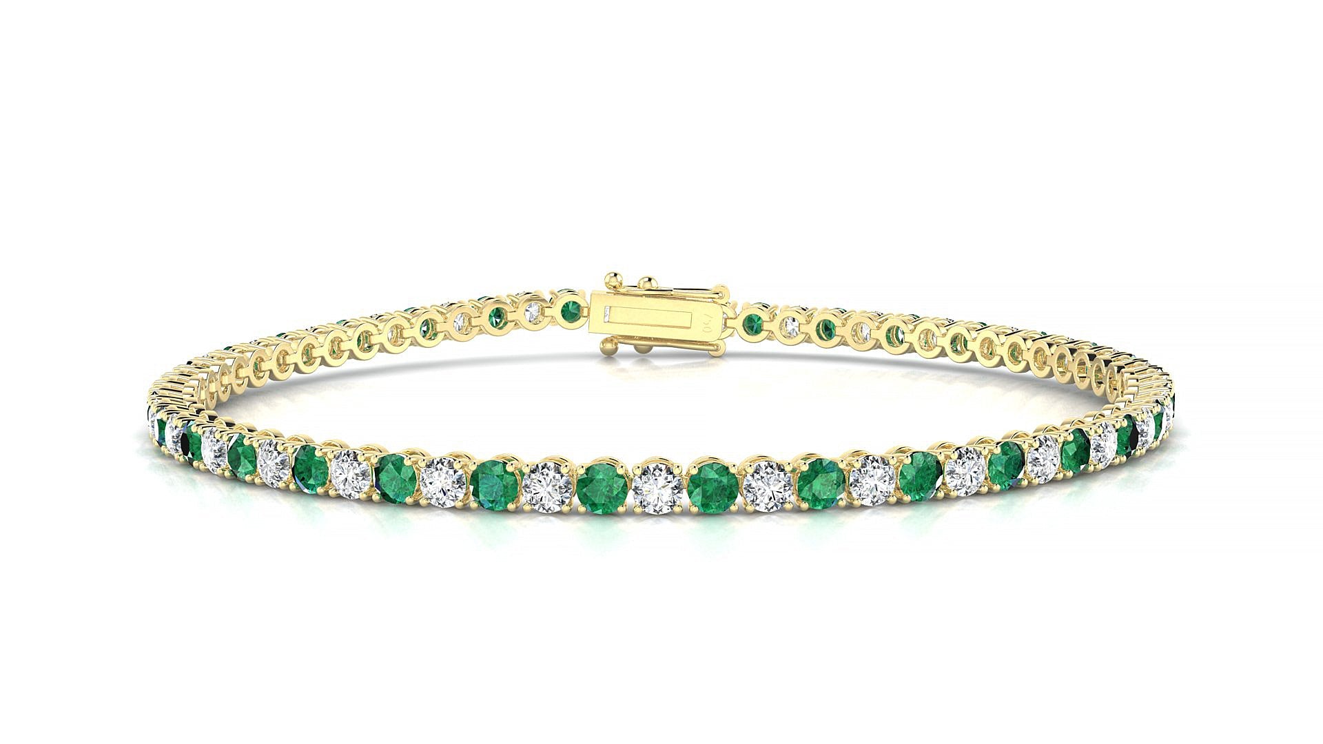 Firenze 1-1 | 18k Yellow Gold 2.5 mm Round Natural Emerald & Diamond Tennis Bracelet
