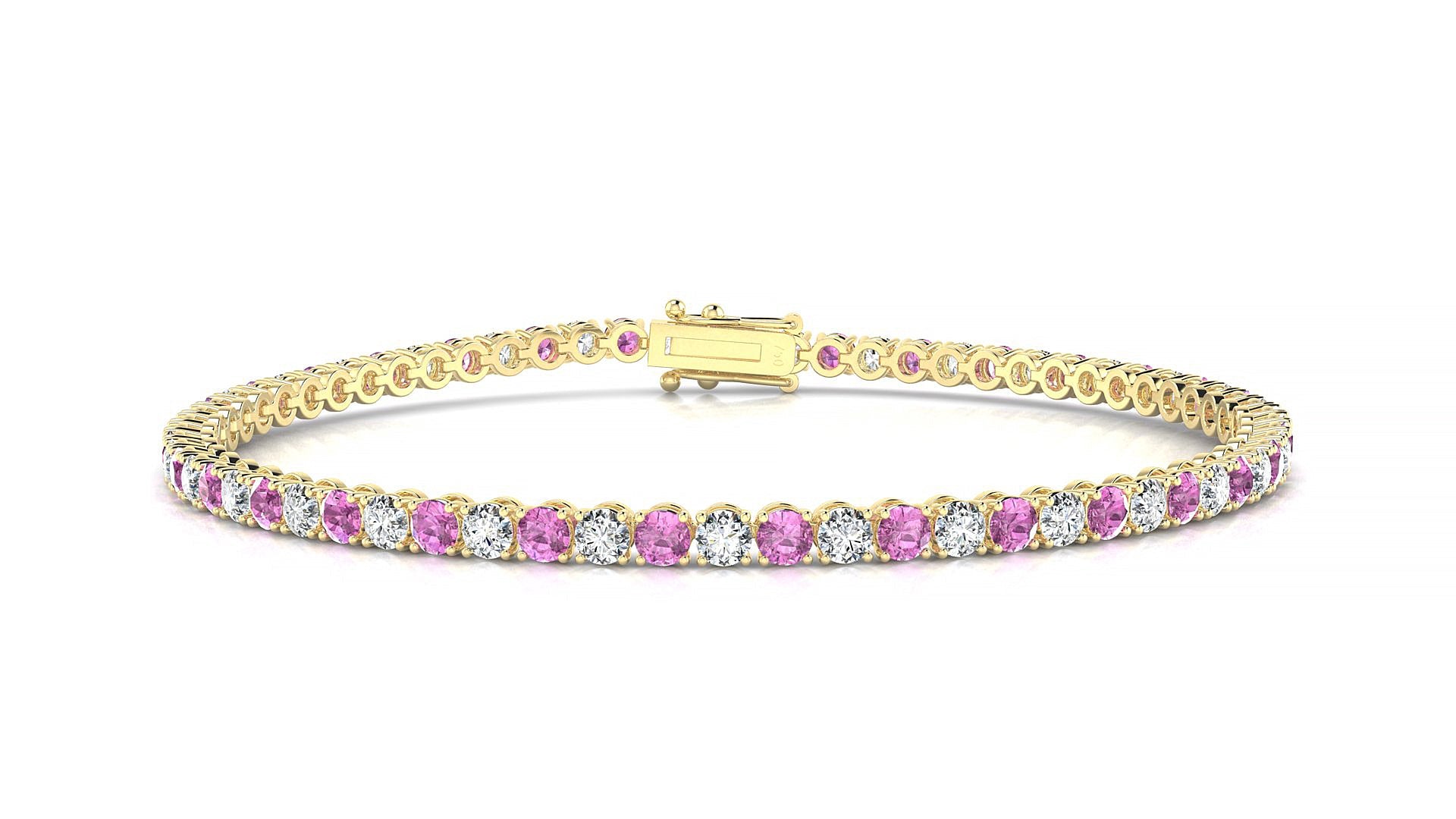 Firenze 1-1 | 18k Yellow Gold 2.5 mm Round Natural Pink Sapphire & Diamond Tennis Bracelet