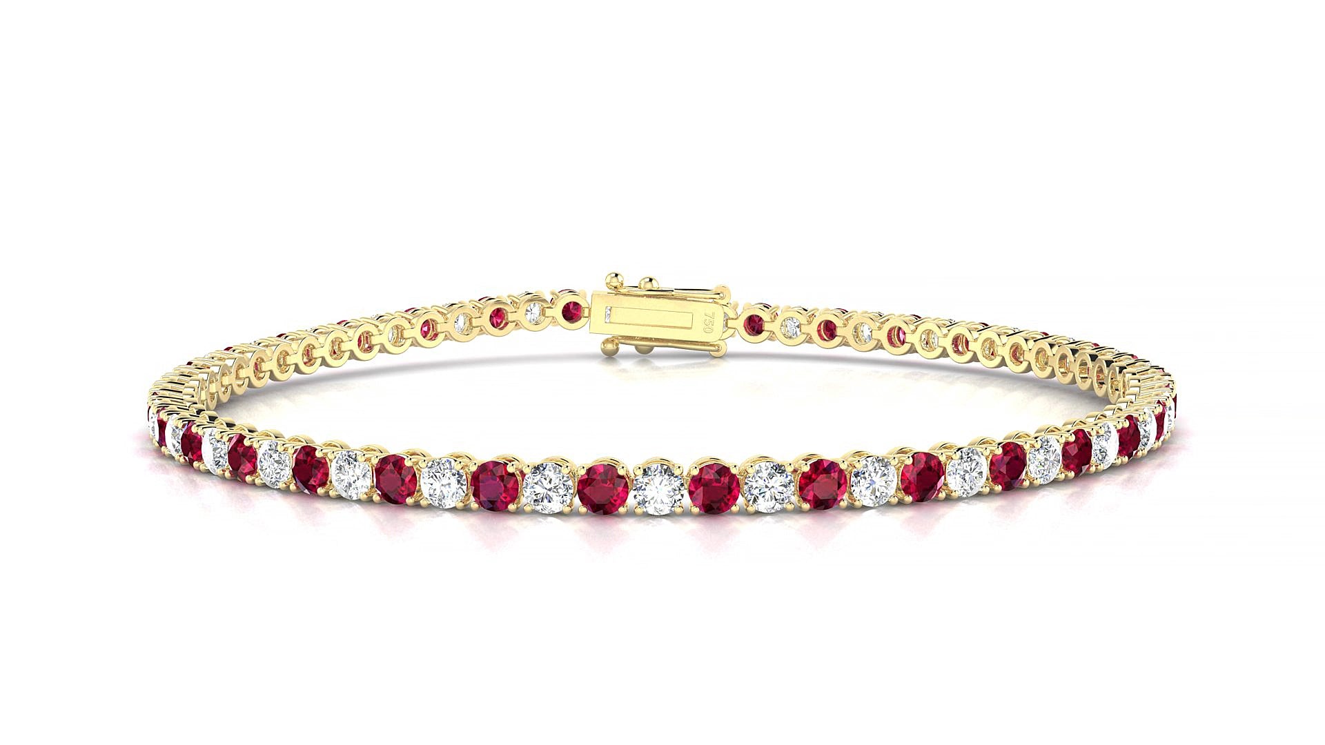Firenze 1-1 | 18k Yellow Gold 2.5 mm Round Natural Ruby & Diamond 19 cm Tennis Bracelet