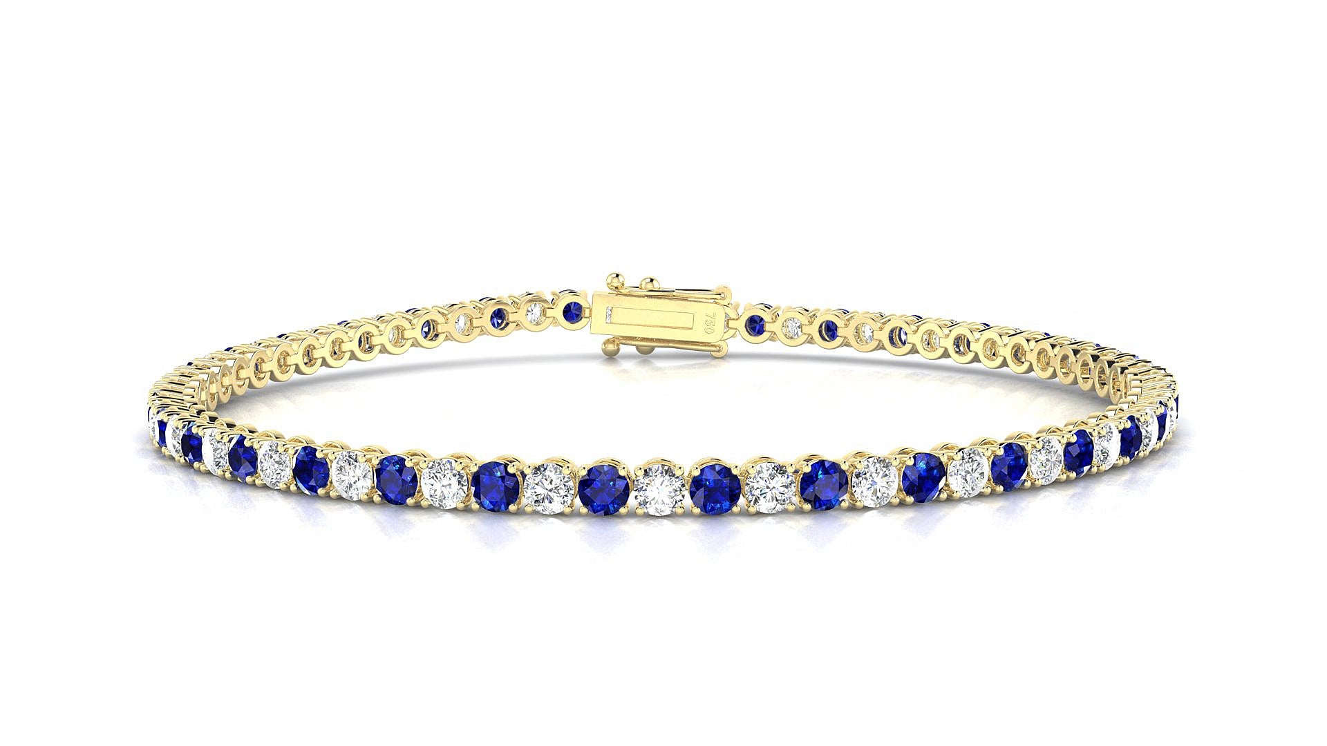 Firenze 1-1 | 18k Yellow Gold 2.5 mm Round Natural Sapphire & Diamond 15 cm Tennis Bracelet