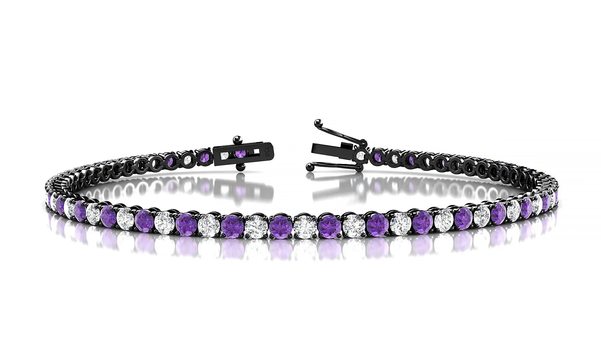 Firenze 1-1 | 18k Black Gold 2.5 mm Round Natural Amethyst & Diamond Tennis Bracelet