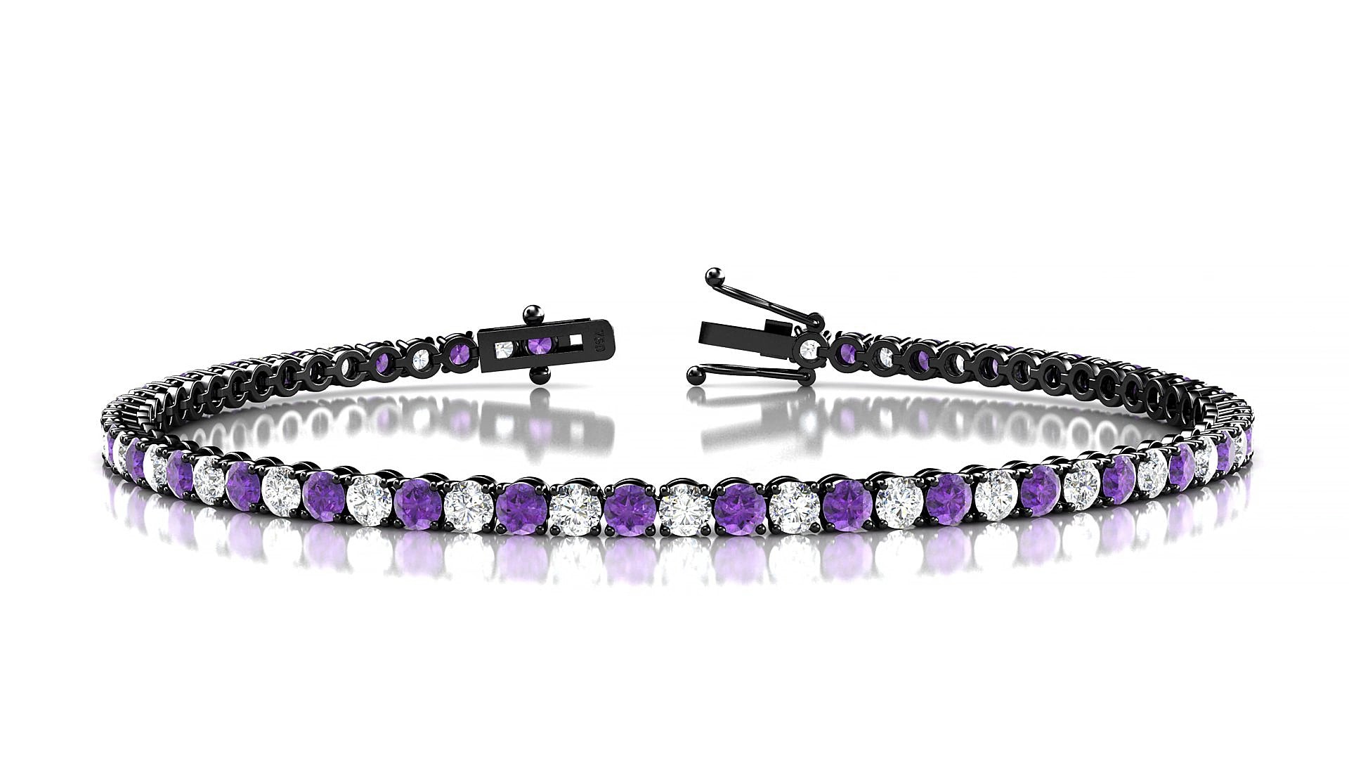 Firenze 1-1 | 18k Black Gold 2.5 mm Round Natural Amethyst & Diamond 15 cm Tennis Bracelet