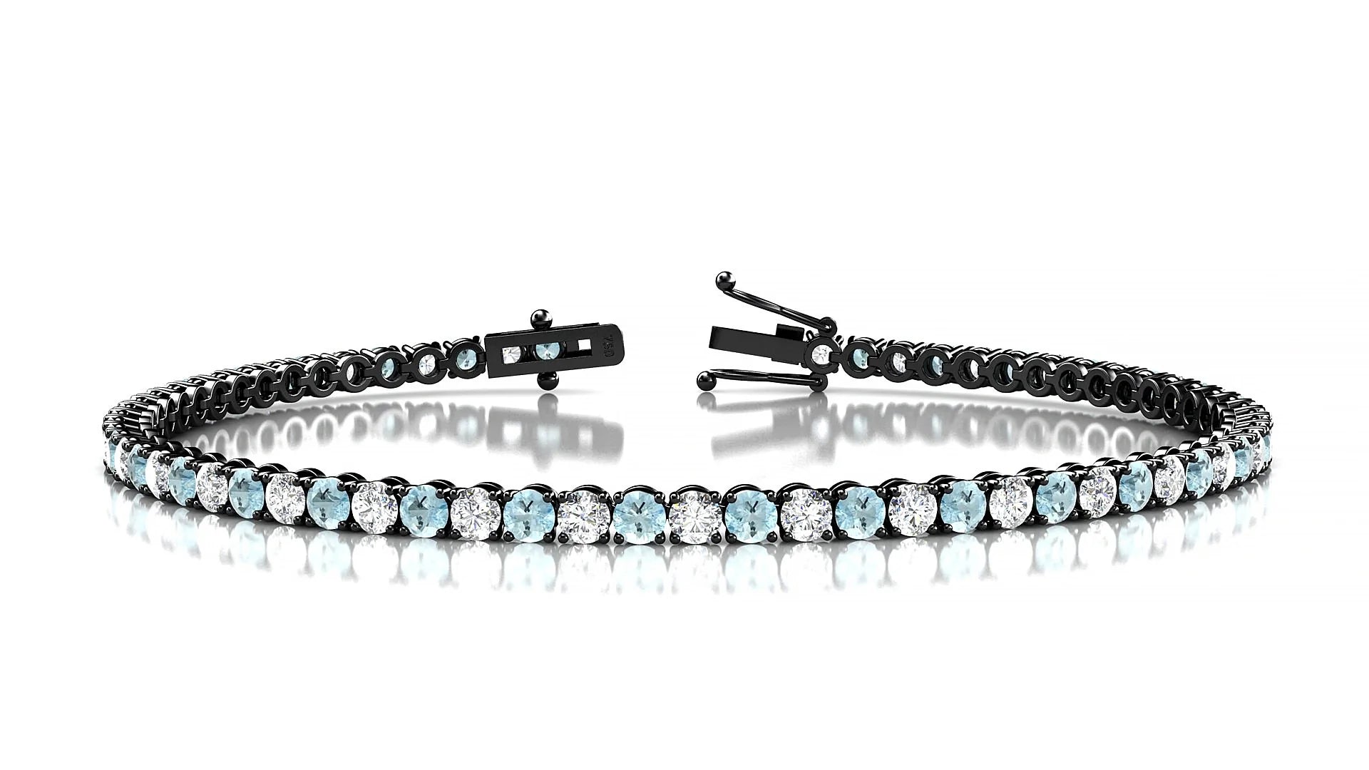 Firenze 1-1 | 18k Black Gold 2.5 mm Round Natural Aquamarine & Diamond Tennis Bracelet