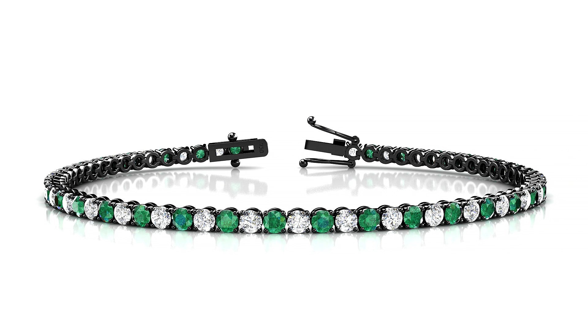 Firenze 1-1 | 18k Black Gold 2.5 mm Round Natural Emerald & Diamond 15 cm Tennis Bracelet
