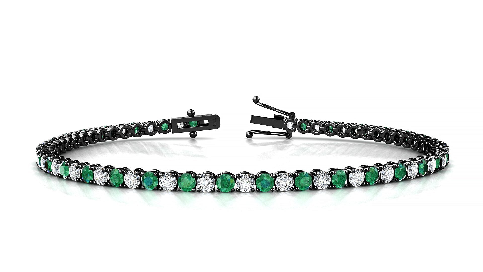Firenze 1-1 | 18k Black Gold 2.5 mm Round Natural Emerald & Diamond Tennis Bracelet