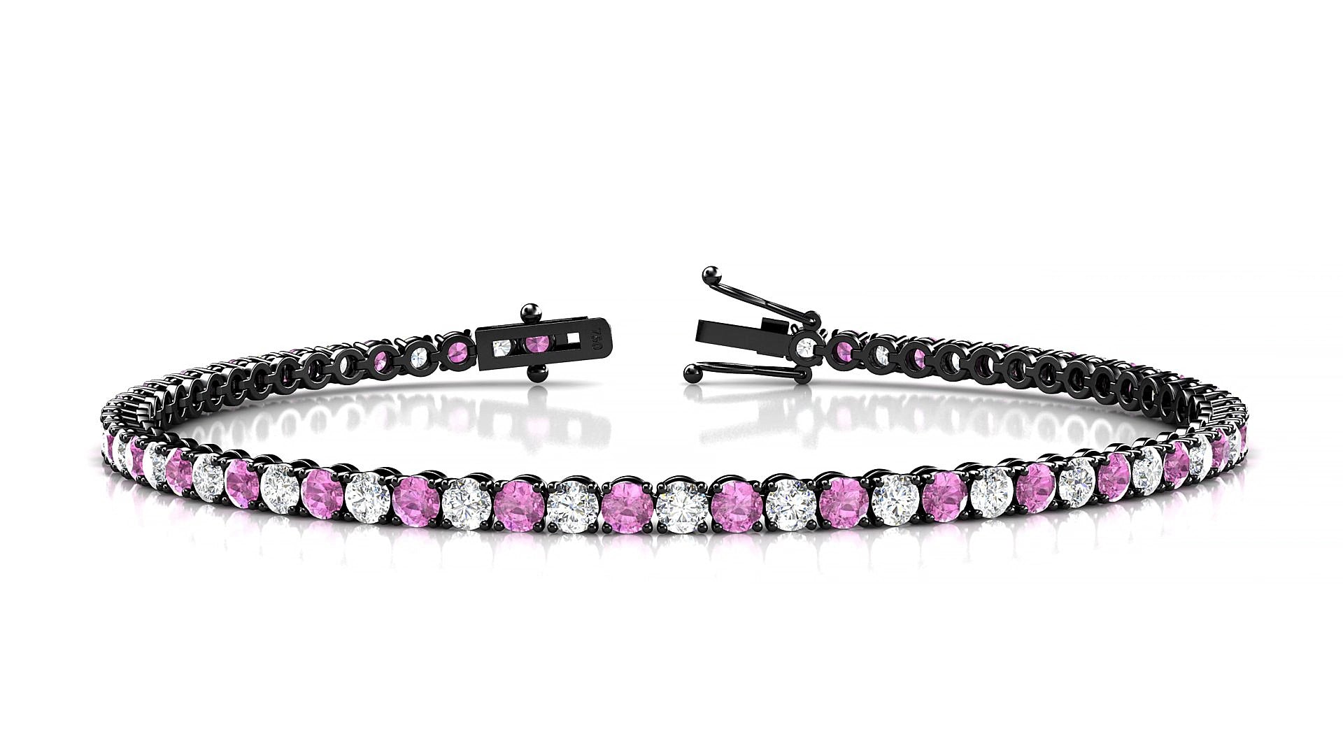 Firenze 1-1 | 18k Black Gold 2.5 mm Round Natural Pink Sapphire & Diamond 17 cm Tennis Bracelet