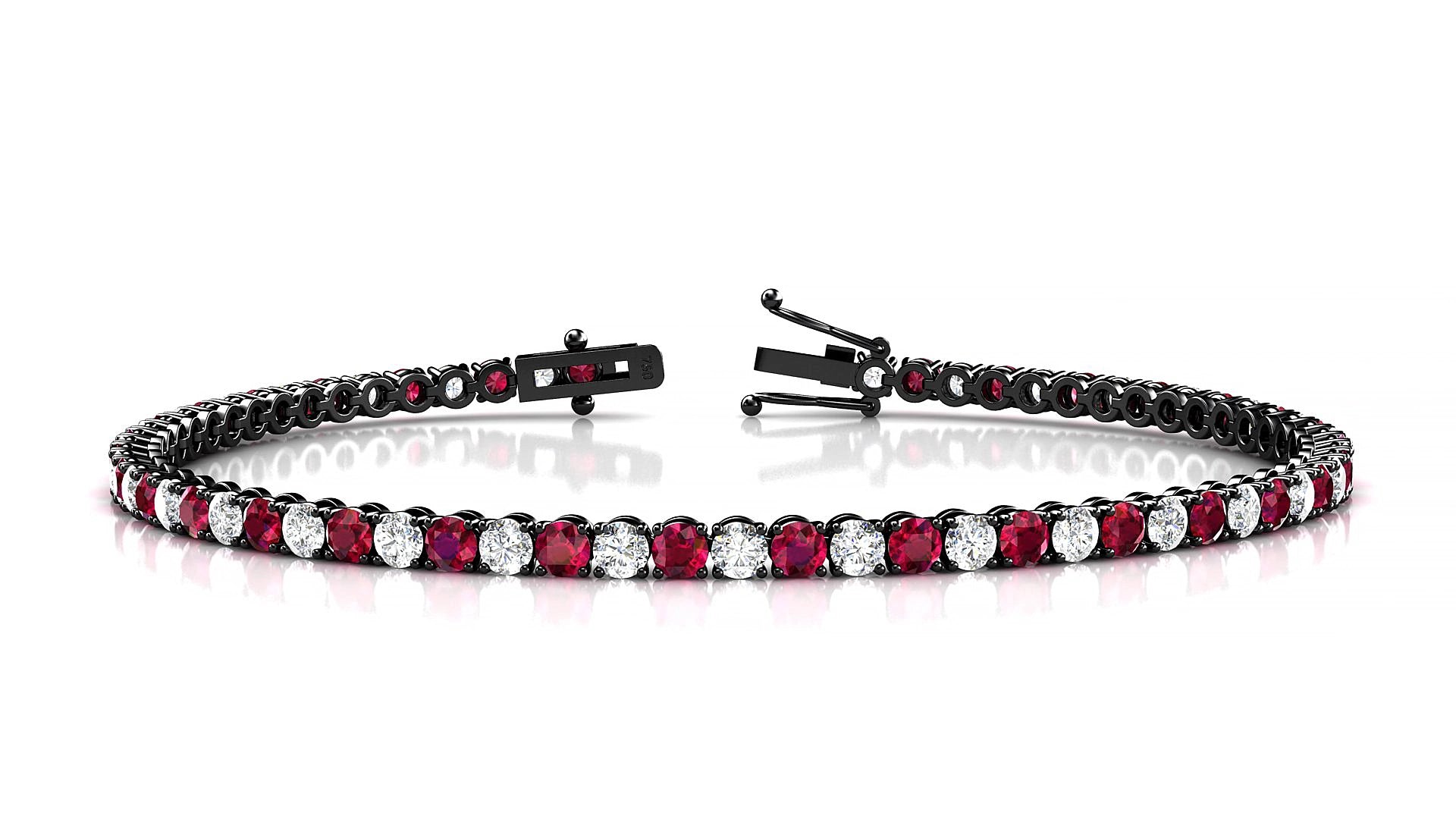 Firenze 1-1 | 18k Black Gold 2.5 mm Round Natural Ruby & Diamond 15 cm Tennis Bracelet