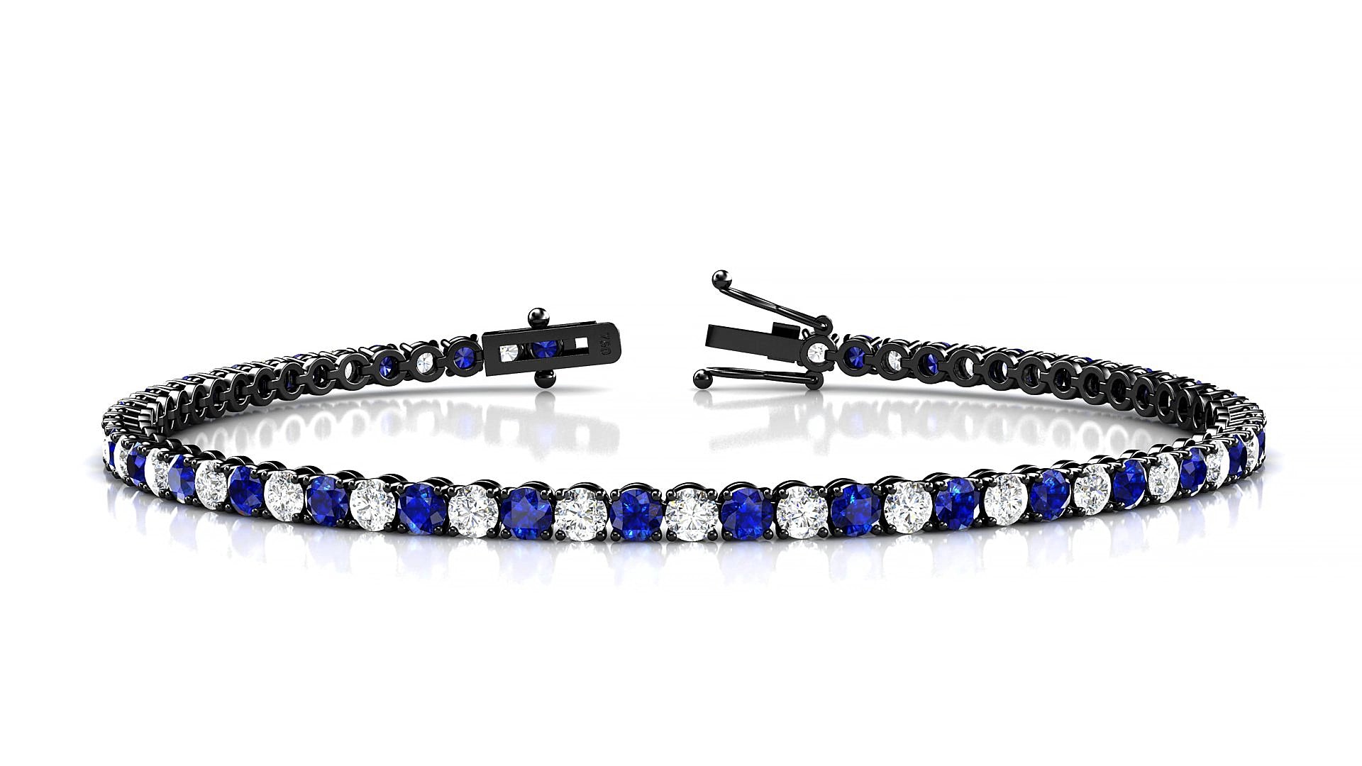 Firenze 1-1 | 18k Black Gold 2.5 mm Round Natural Sapphire & Diamond 19 cm Tennis Bracelet