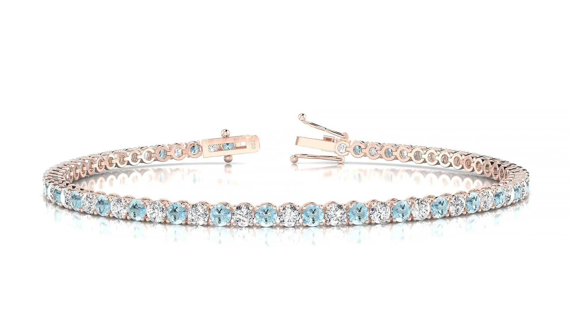 Firenze 1-1 | 18k Rose Gold 2.5 mm Round Natural Aquamarine & Diamond Tennis Bracelet