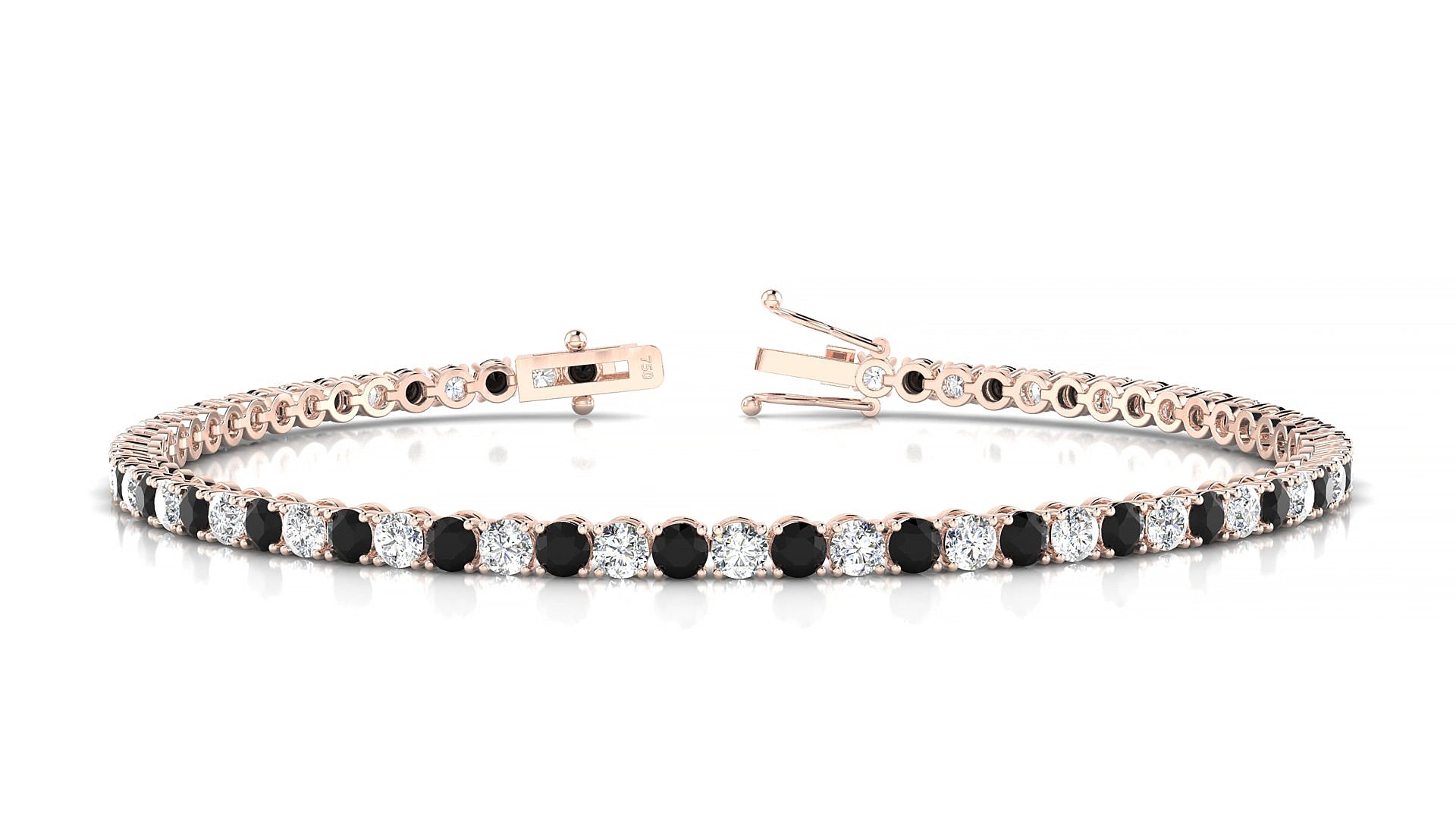 Firenze 1-1 | 18k Rose Gold 2.5 mm Round Natural Black Diamond & Diamond 15 cm Tennis Bracelet