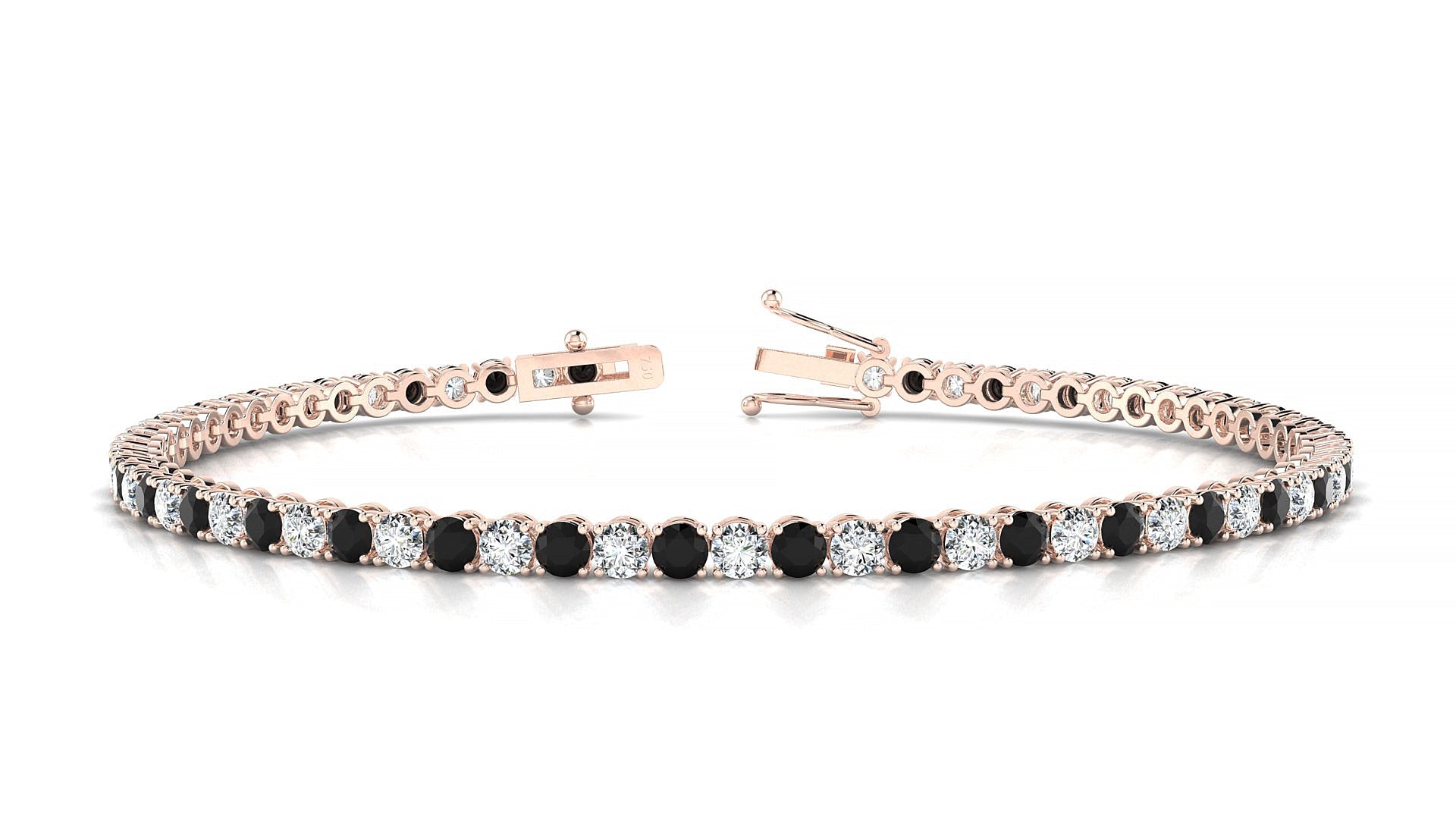 Firenze 1-1 | 18k Rose Gold 2.5 mm Round Natural Black Diamond & Diamond Tennis Bracelet