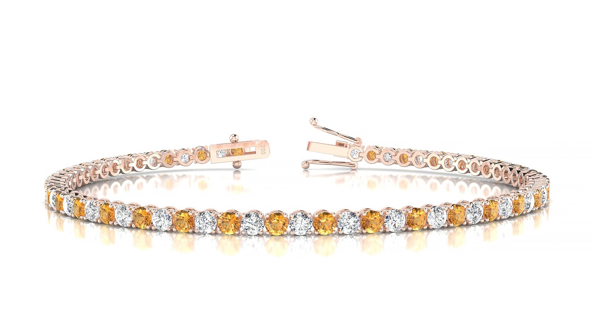 Firenze 1-1 | 18k Rose Gold 2.5 mm Round Natural Citrine & Diamond 18 cm Tennis Bracelet