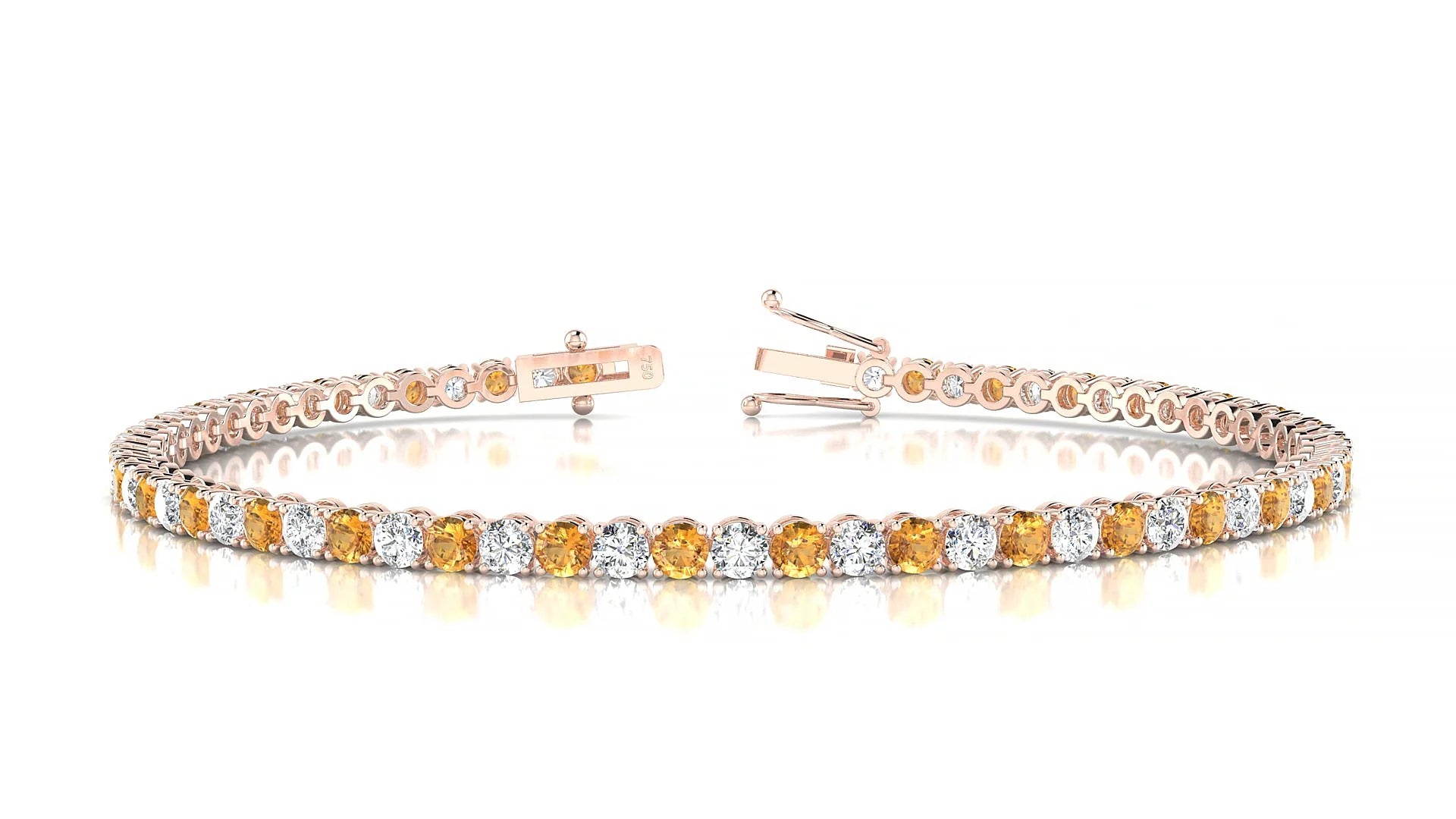 Firenze 1-1 | 18k Rose Gold 2.5 mm Round Natural Citrine & Diamond Tennis Bracelet