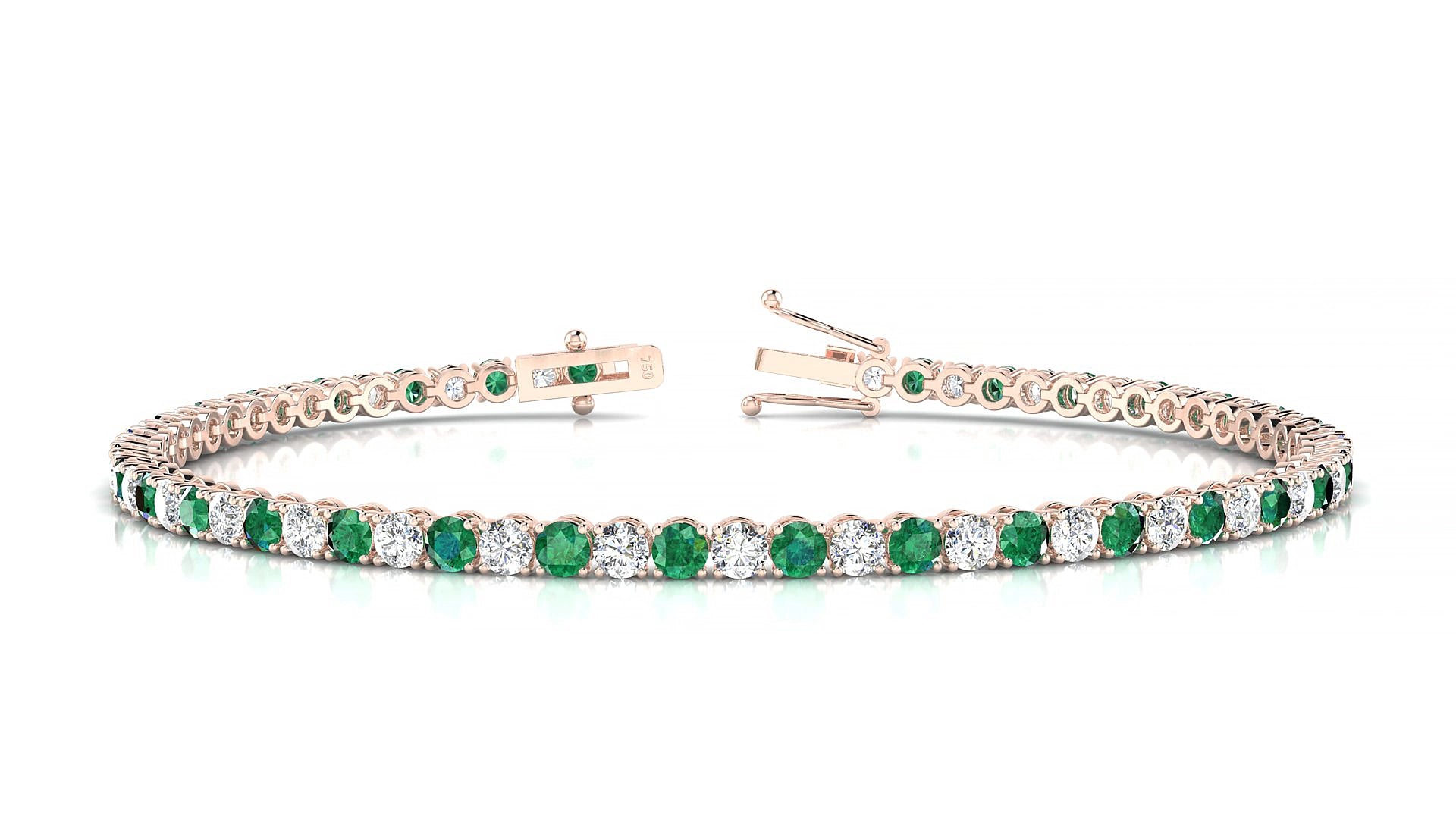 Firenze 1-1 | 18k Rose Gold 2.5 mm Round Natural Emerald & Diamond 19 cm Tennis Bracelet