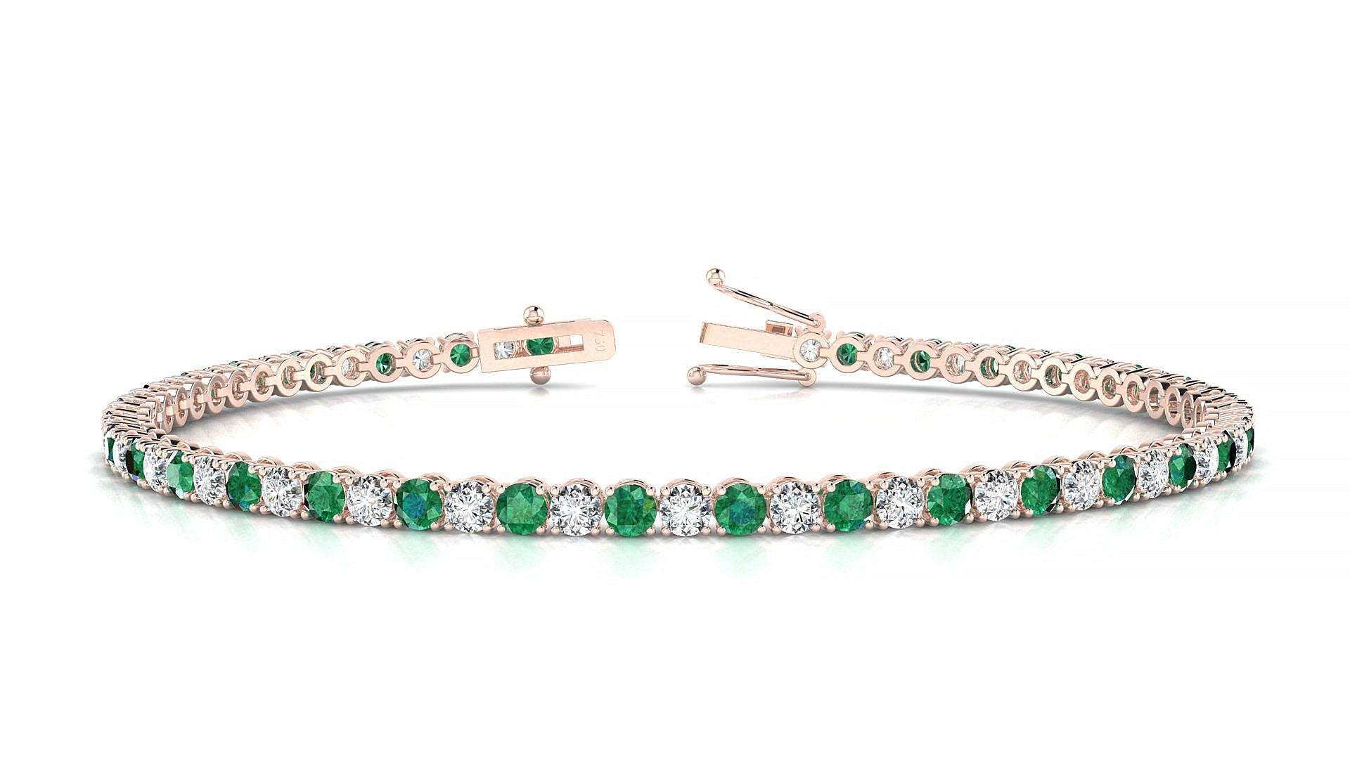 Firenze 1-1 | 18k Rose Gold 2.5 mm Round Natural Emerald & Diamond Tennis Bracelet