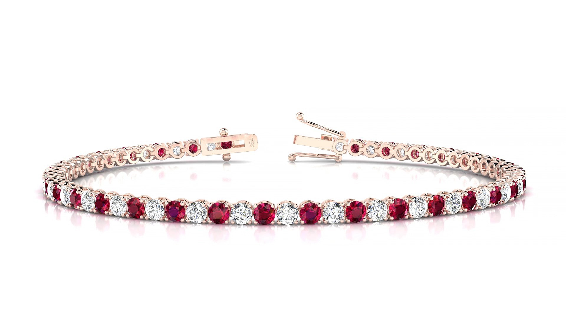 Firenze 1-1 | 18k Rose Gold 2.5 mm Round Natural Ruby & Diamond 17 cm Tennis Bracelet