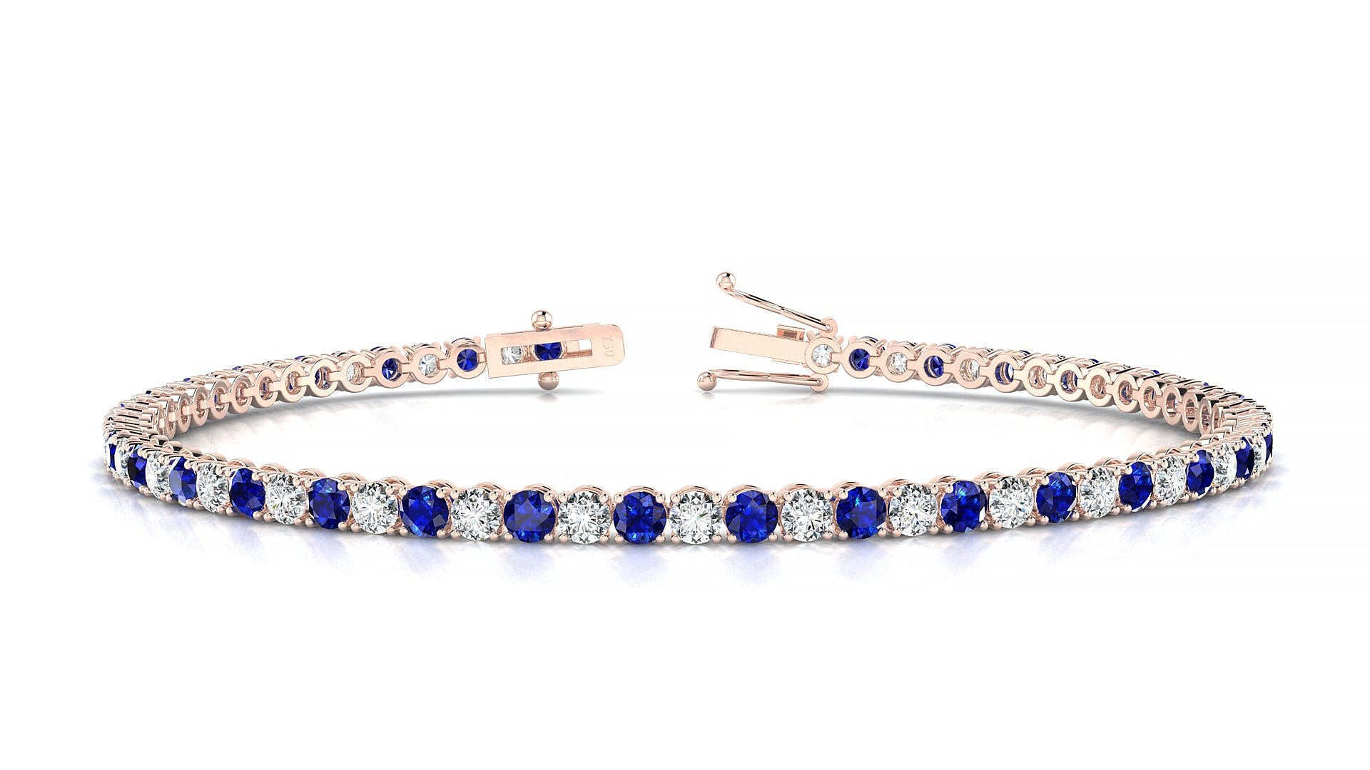 Firenze 1-1 | 18k Rose Gold 2.5 mm Round Natural Sapphire & Diamond Tennis Bracelet