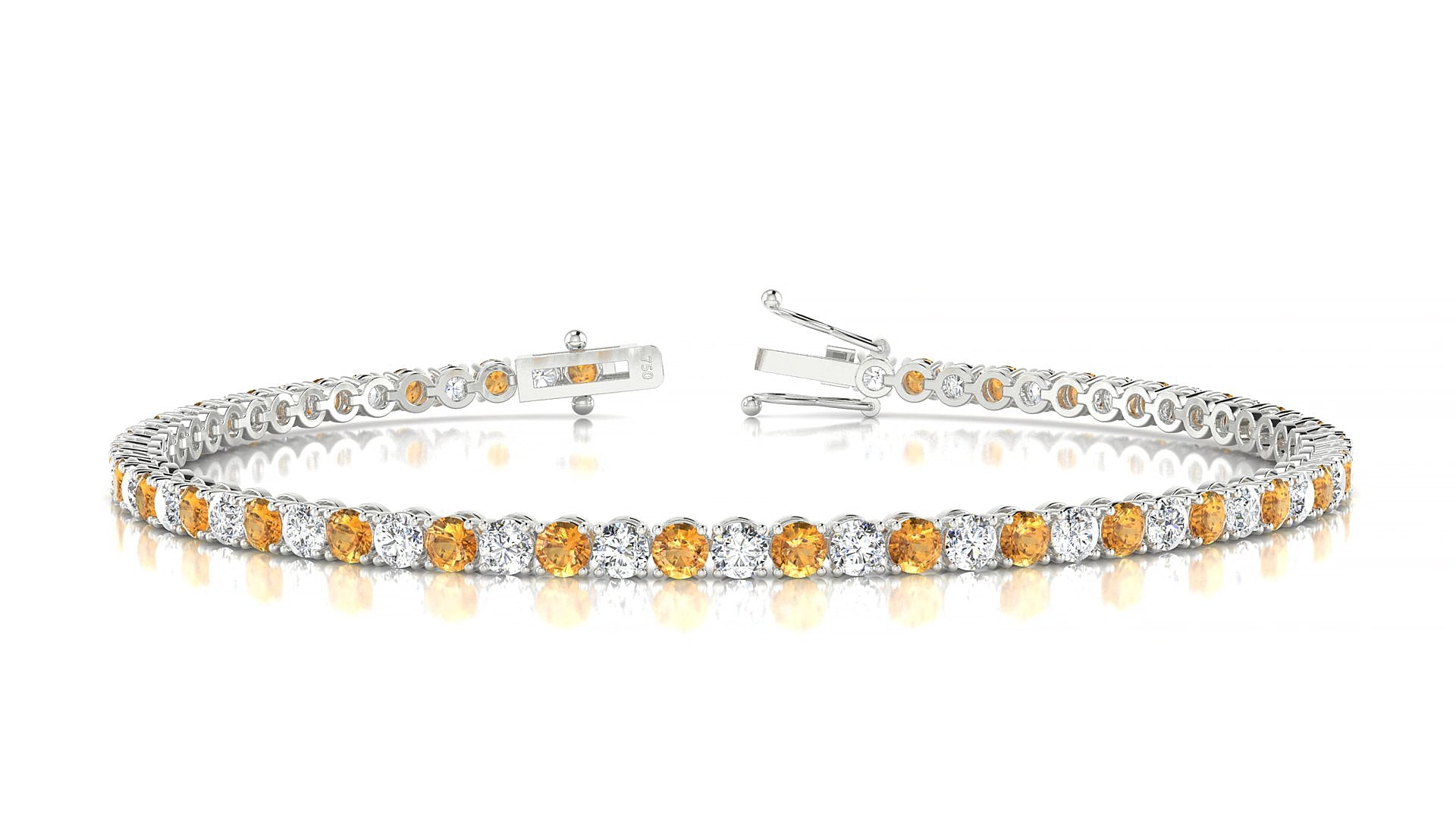 Firenze 1-1 | 18k White Gold 2.5 mm Round Natural Citrine & Diamond 20 cm Tennis Bracelet