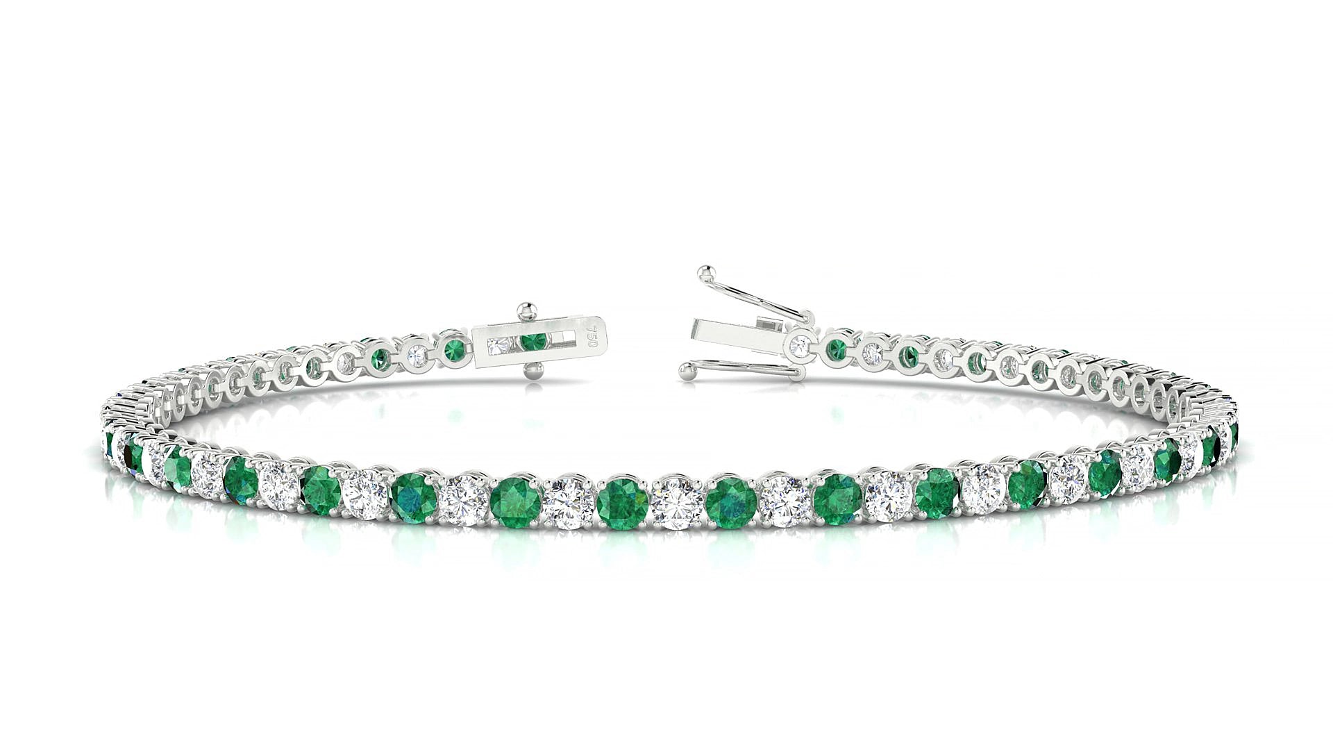 Firenze 1-1 | 18k White Gold 2.5 mm Round Natural Emerald & Diamond 17 cm Tennis Bracelet