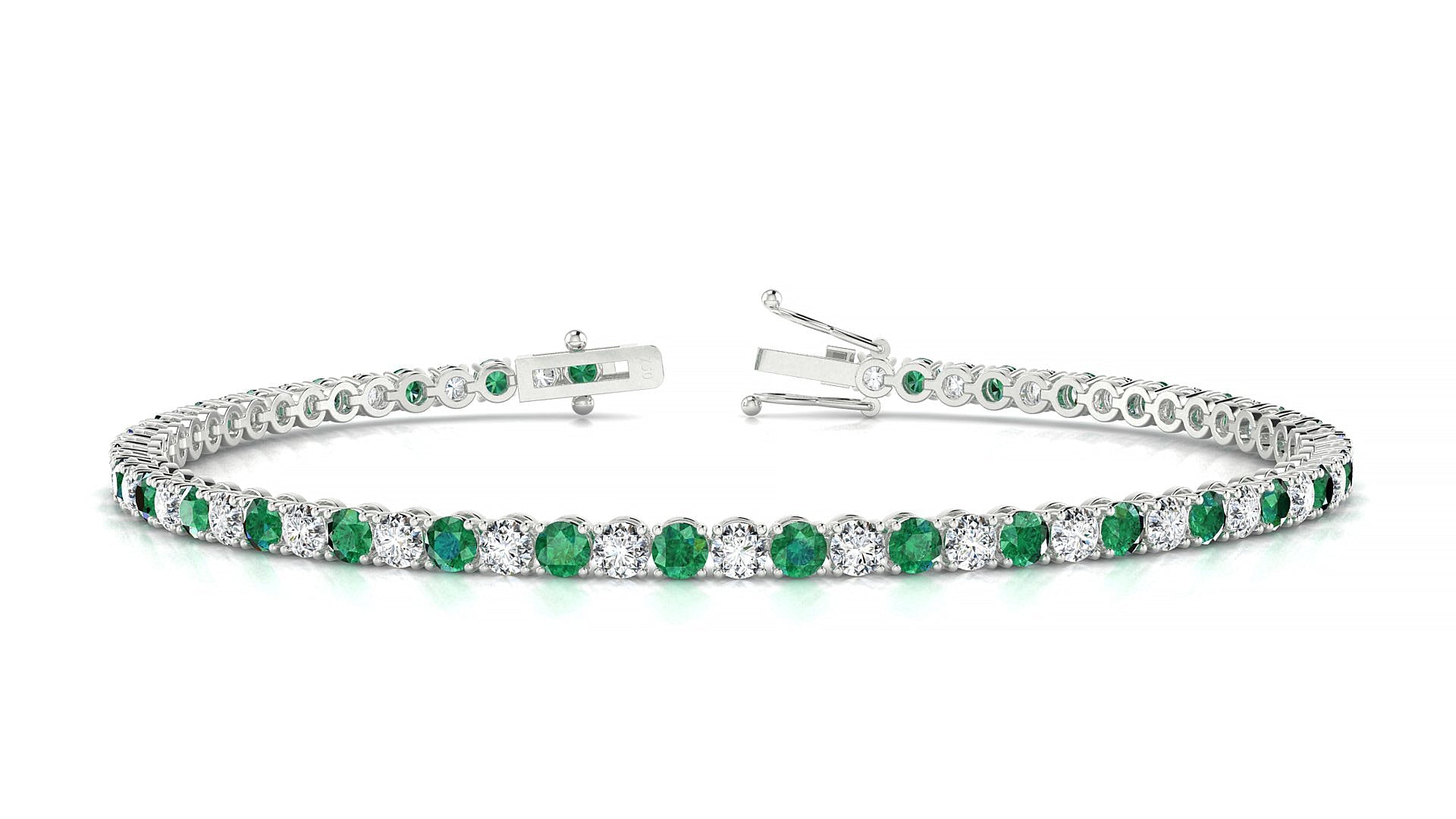 Firenze 1-1 | 18k White Gold 2.5 mm Round Natural Emerald & Diamond Tennis Bracelet
