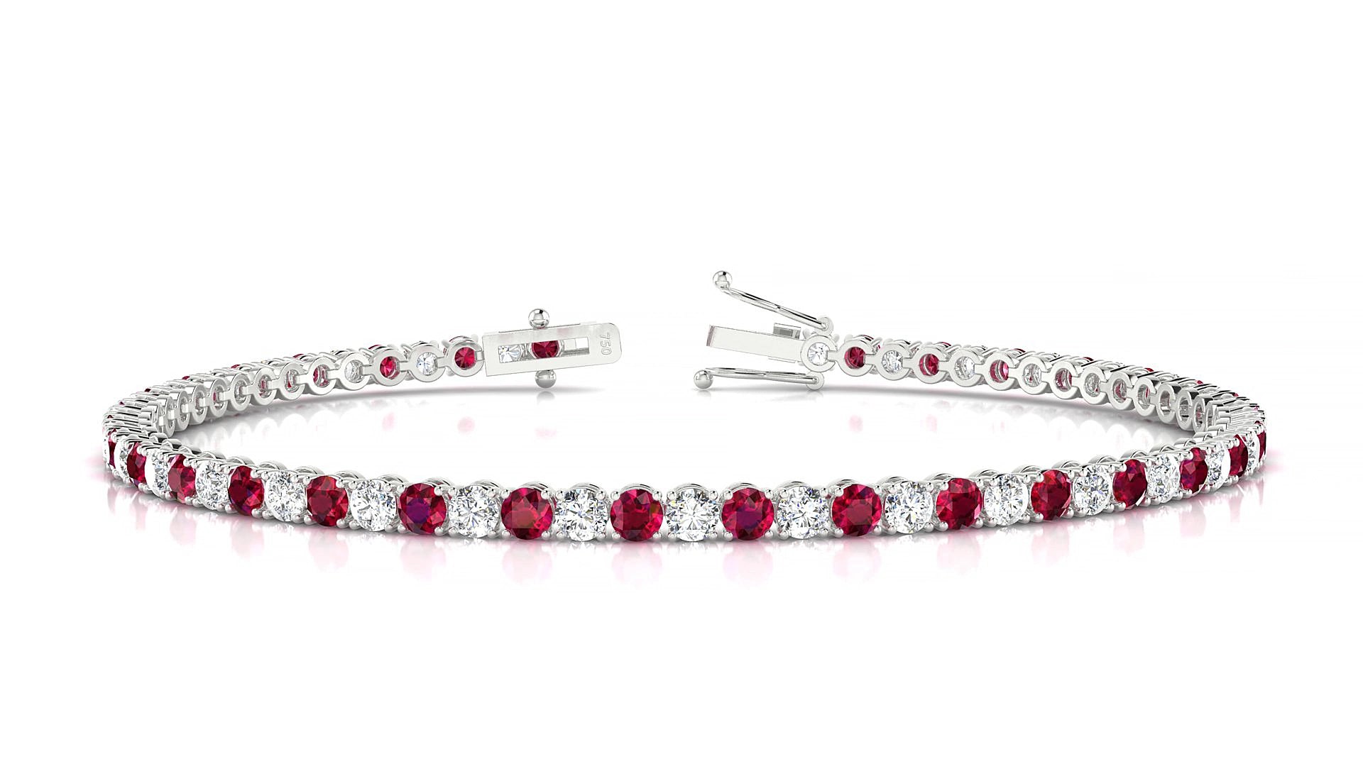 Firenze 1-1 | 18k White Gold 2.5 mm Round Natural Ruby & Diamond 15 cm Tennis Bracelet