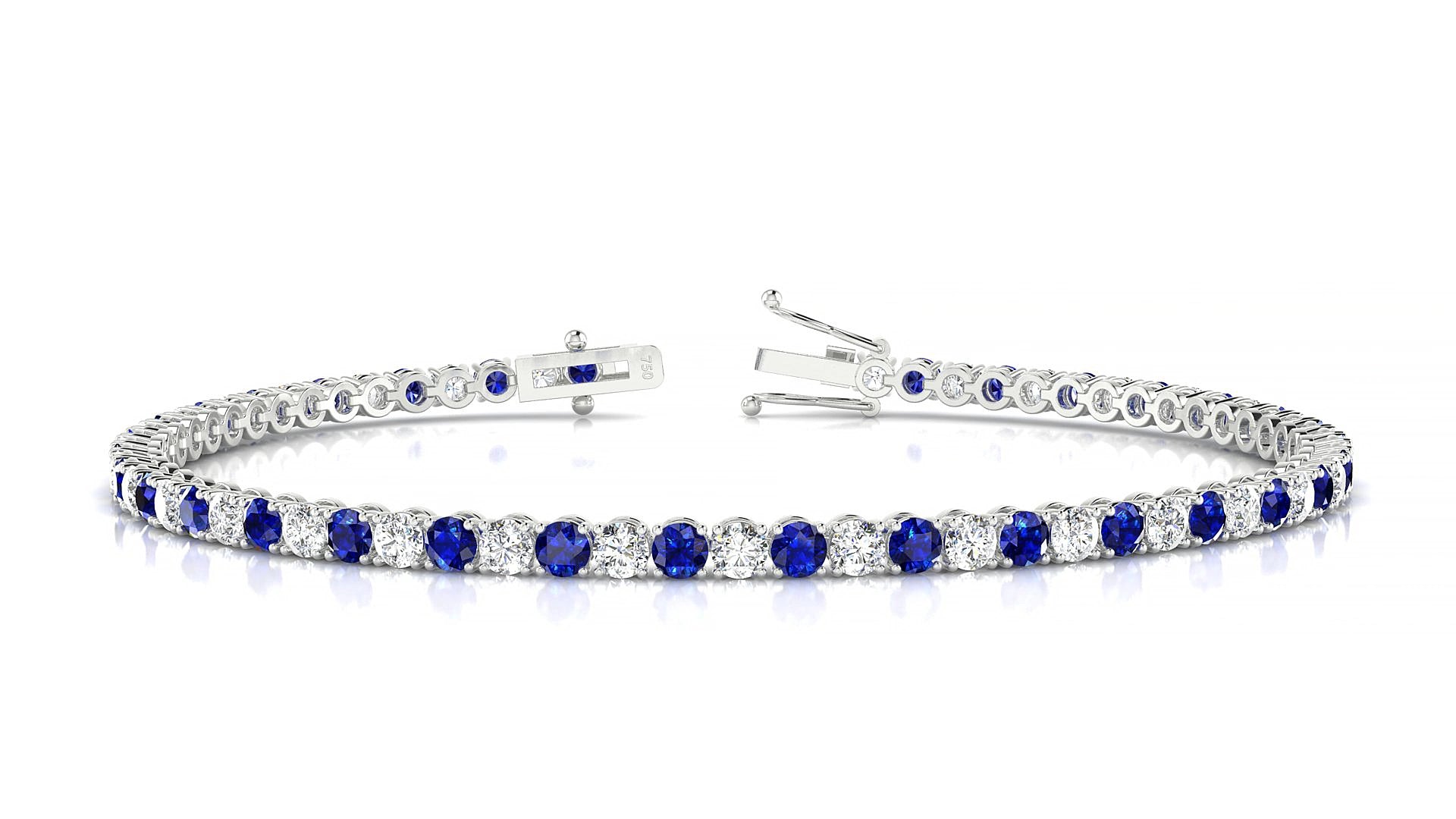 Firenze 1-1 | 18k White Gold 2.5 mm Round Natural Sapphire & Diamond 16 cm Tennis Bracelet