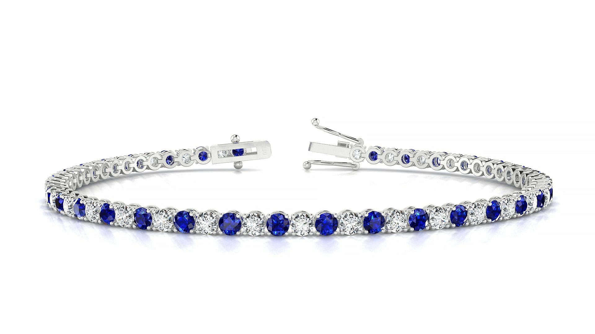 Firenze 1-1 | 18k White Gold 2.5 mm Round Natural Sapphire & Diamond Tennis Bracelet