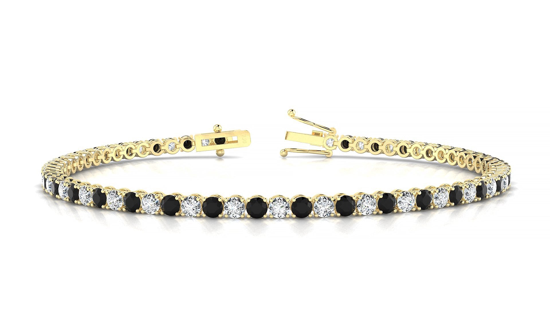 Firenze 1-1 | 18k Yellow Gold 2.5 mm Round Natural Black Diamond & Diamond Tennis Bracelet