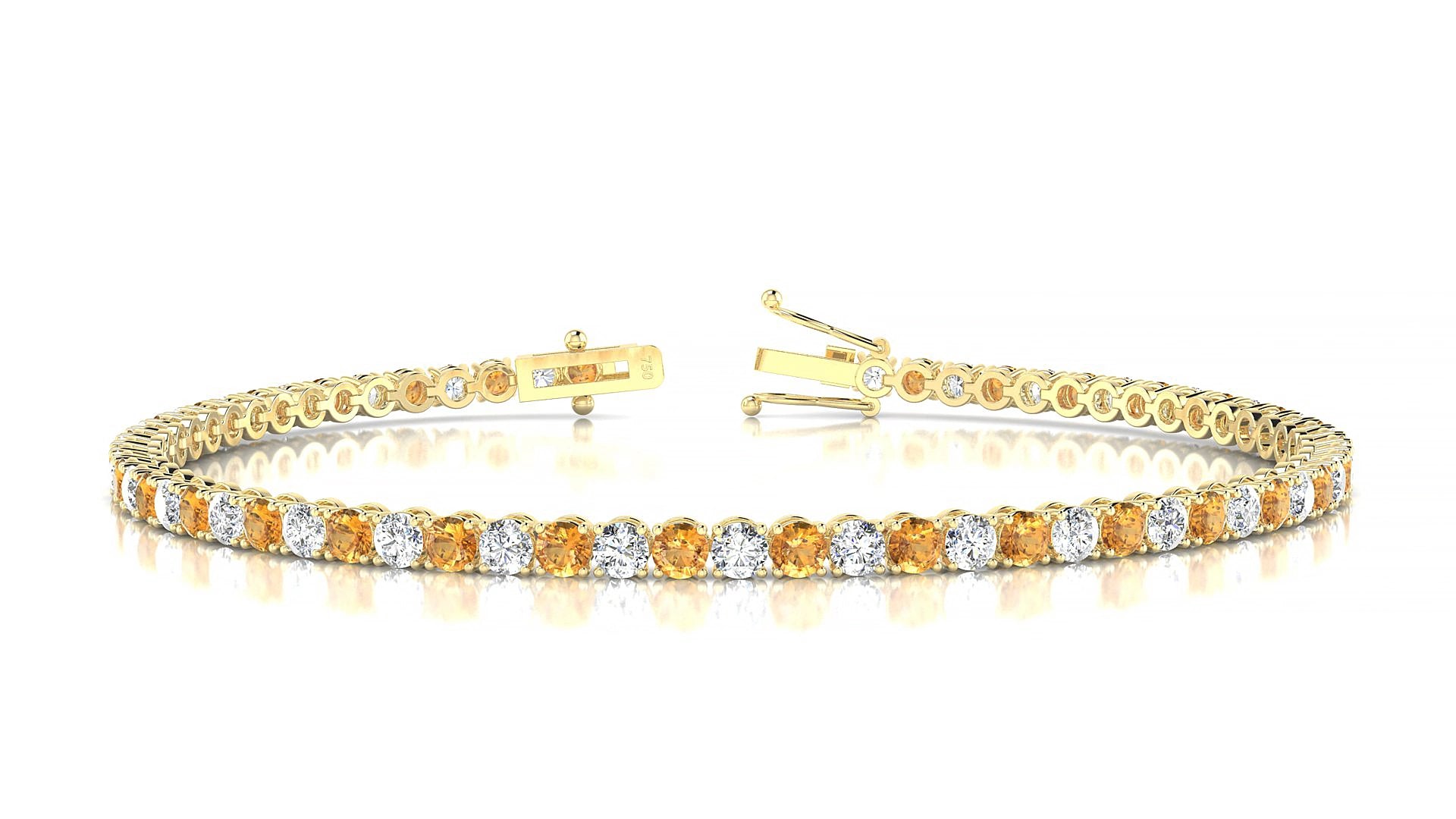 Firenze 1-1 | 18k Yellow Gold 2.5 mm Round Natural Citrine & Diamond 15 cm Tennis Bracelet