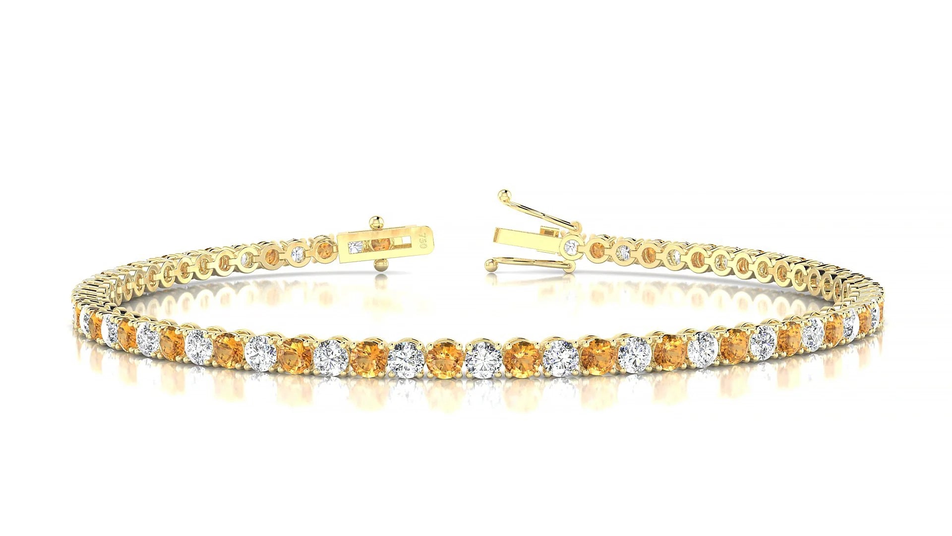 Firenze 1-1 | 18k Yellow Gold 2.5 mm Round Natural Citrine & Diamond Tennis Bracelet