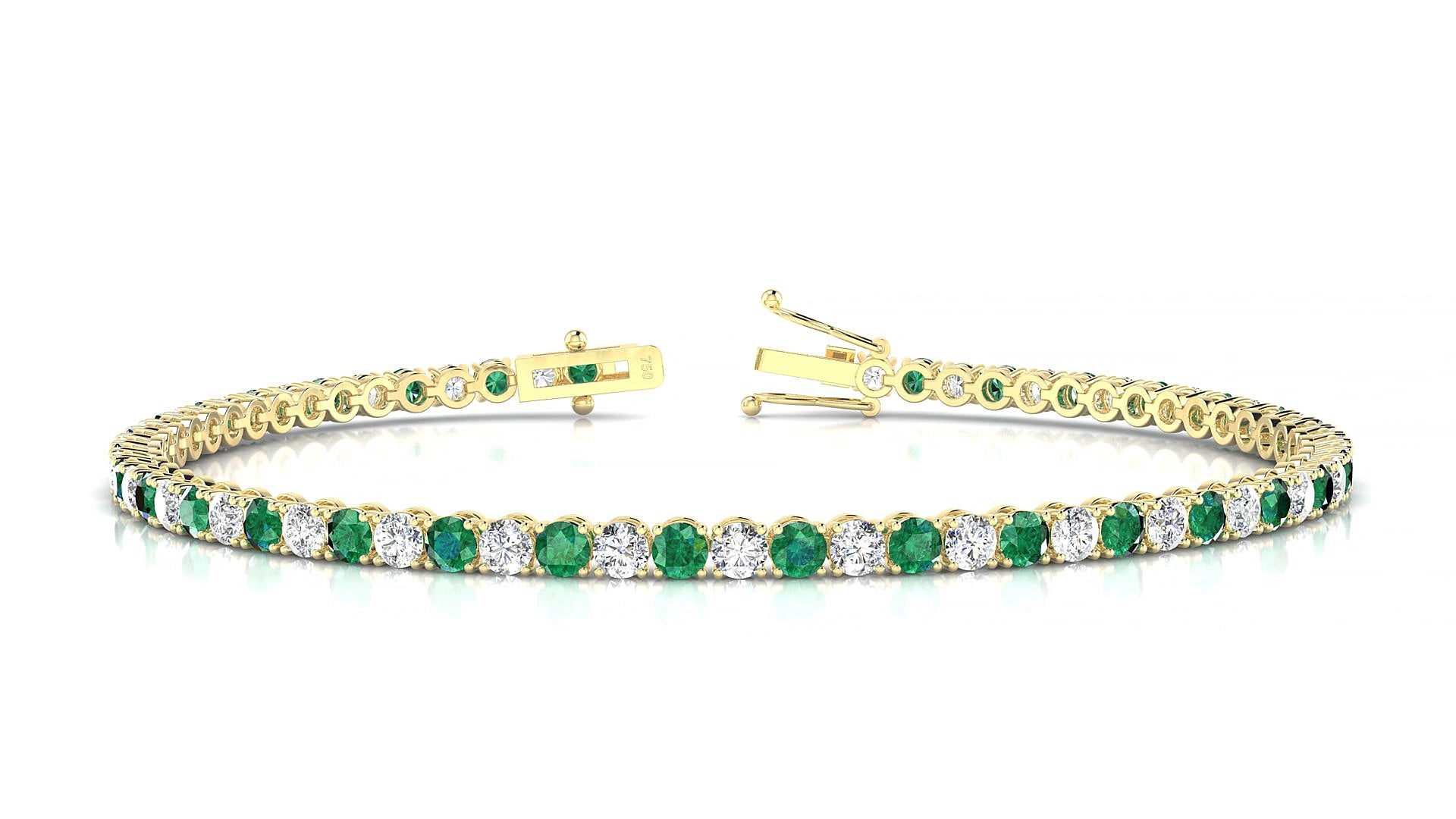 Firenze 1-1 | 18k Yellow Gold 2.5 mm Round Natural Emerald & Diamond 19 cm Tennis Bracelet