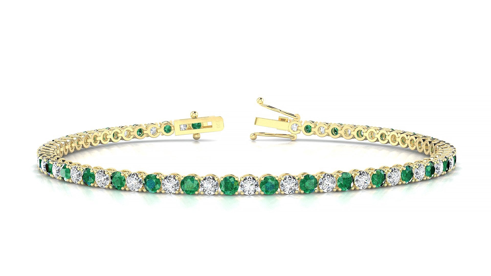 Firenze 1-1 | 18k Yellow Gold 2.5 mm Round Natural Emerald & Diamond Tennis Bracelet