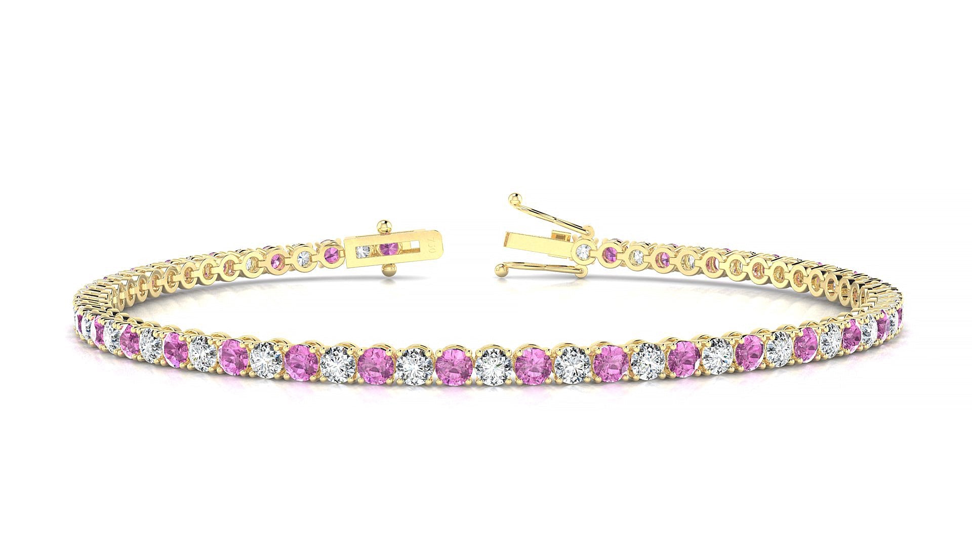 Firenze 1-1 | 18k Yellow Gold 2.5 mm Round Natural Pink Sapphire & Diamond Tennis Bracelet