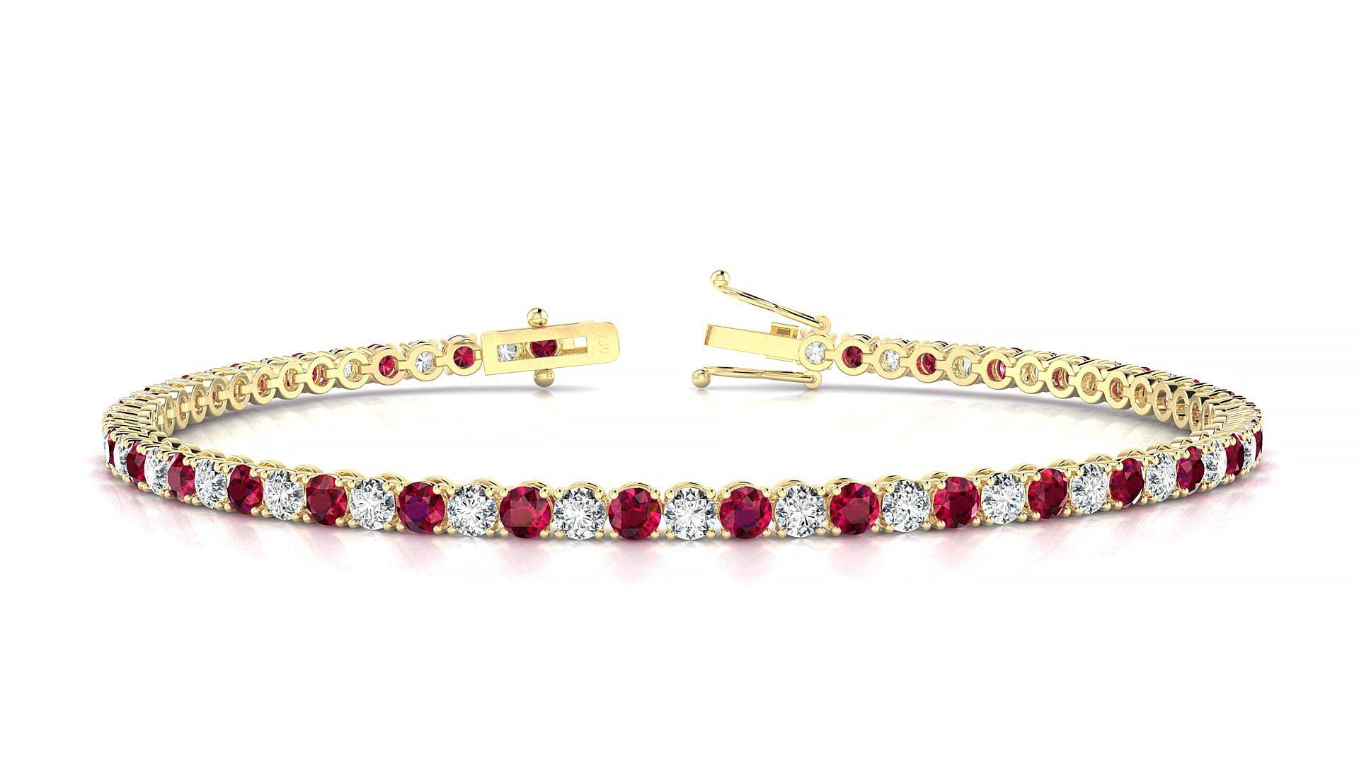 Firenze 1-1 | 18k Yellow Gold 2.5 mm Round Natural Ruby & Diamond Tennis Bracelet