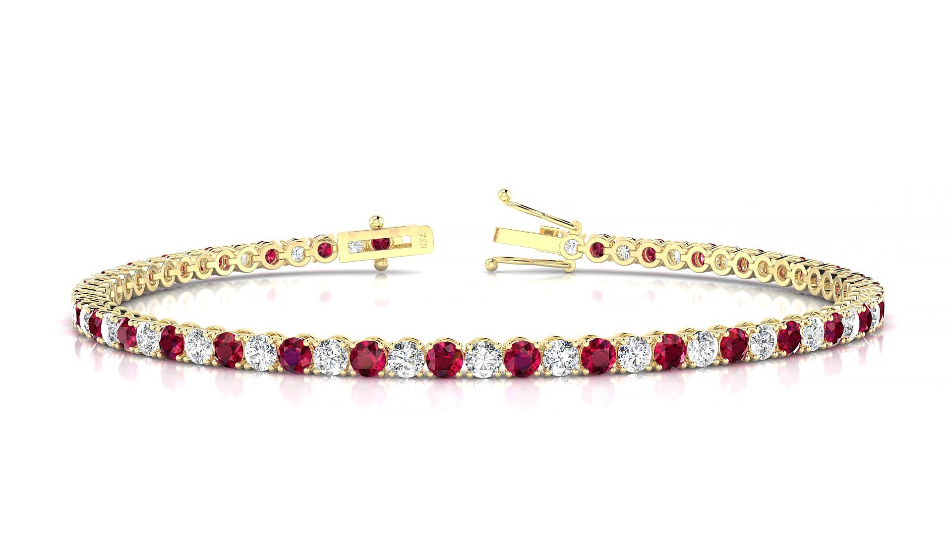 Firenze 1-1 | 18k Yellow Gold 2.5 mm Round Natural Ruby & Diamond 15 cm Tennis Bracelet