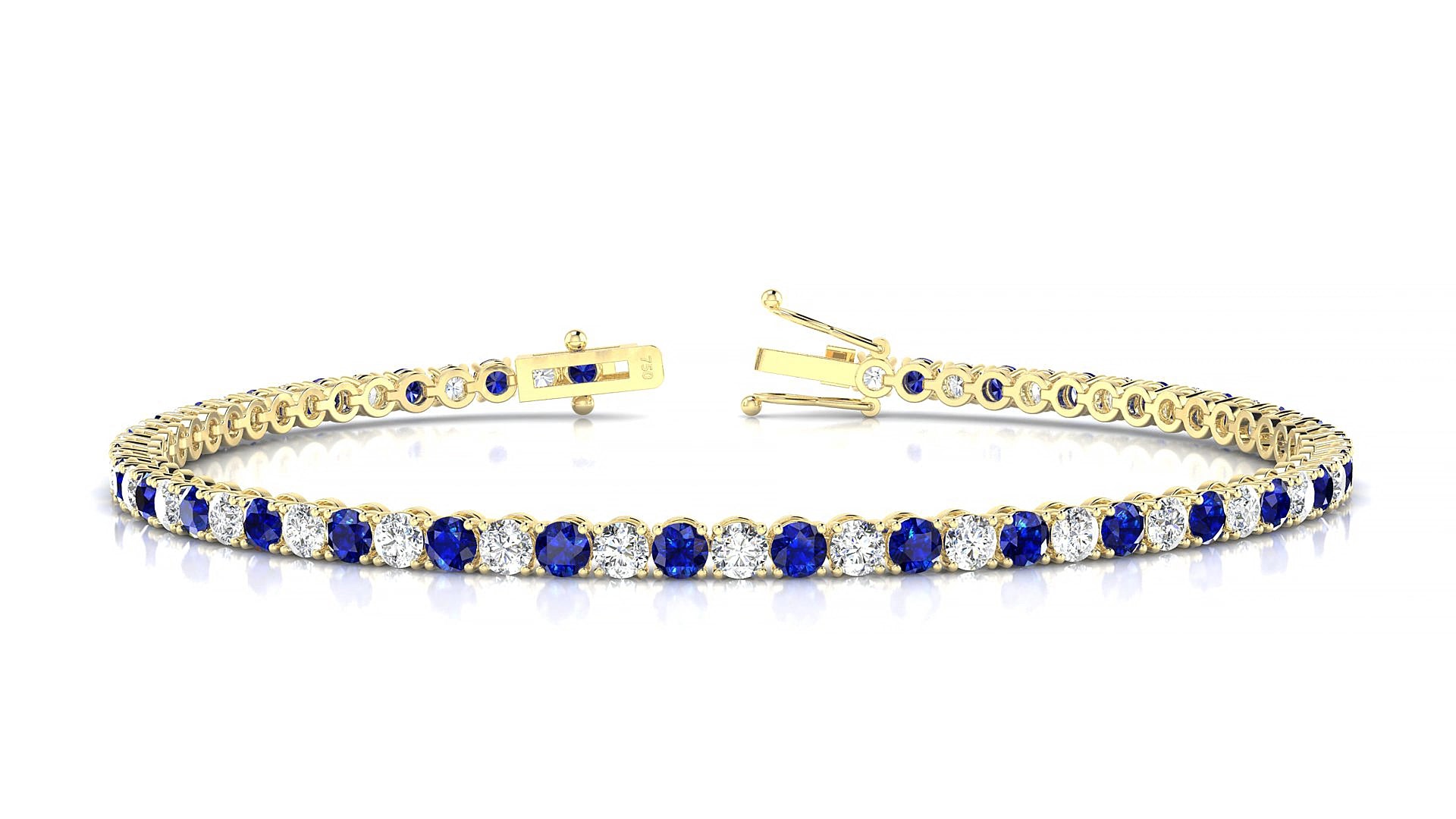 Firenze 1-1 | 18k Yellow Gold 2.5 mm Round Natural Sapphire & Diamond 16 cm Tennis Bracelet