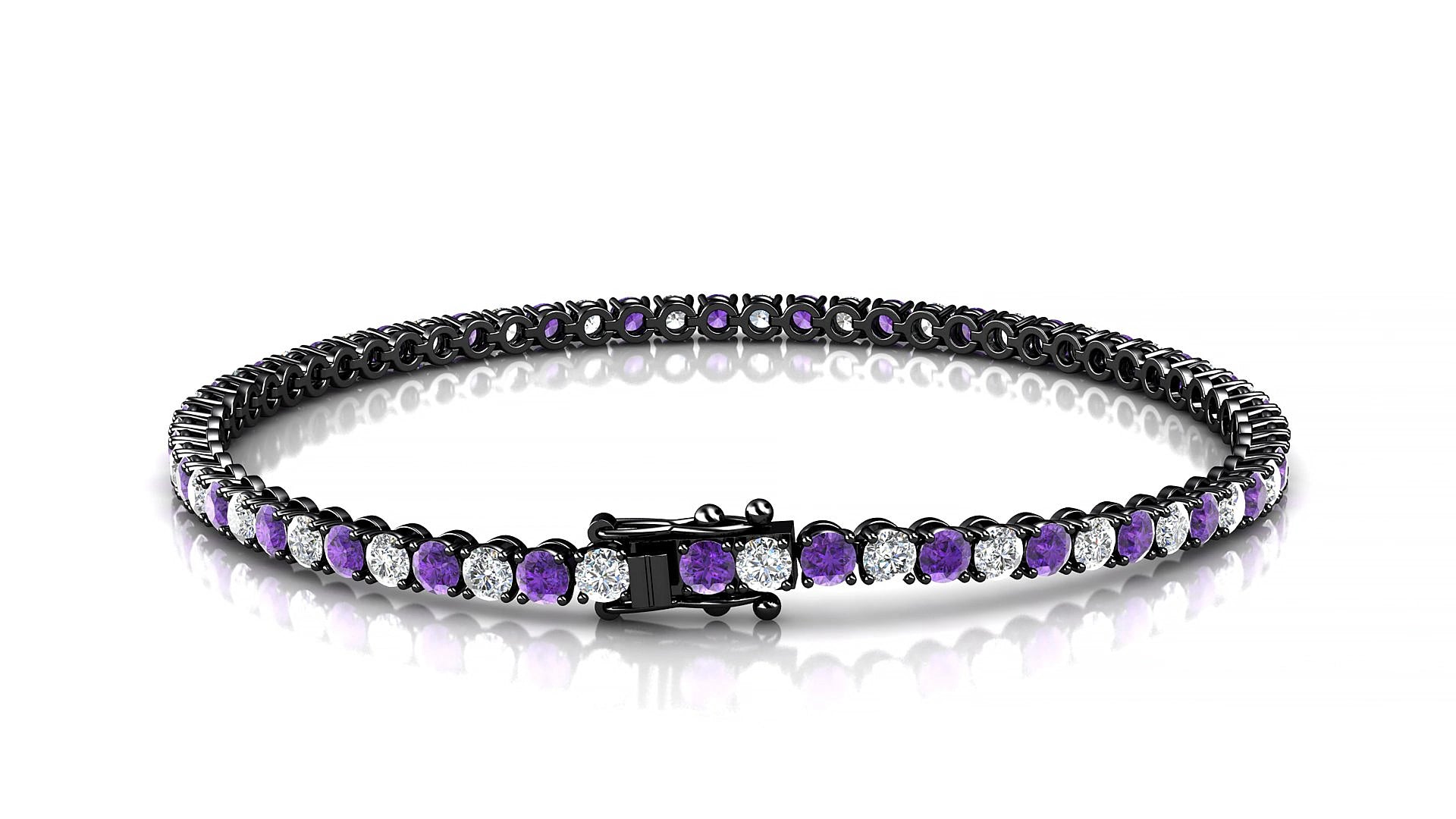 Firenze 1-1 | 18k Black Gold 2.5 mm Round Natural Amethyst & Diamond 17 cm Tennis Bracelet