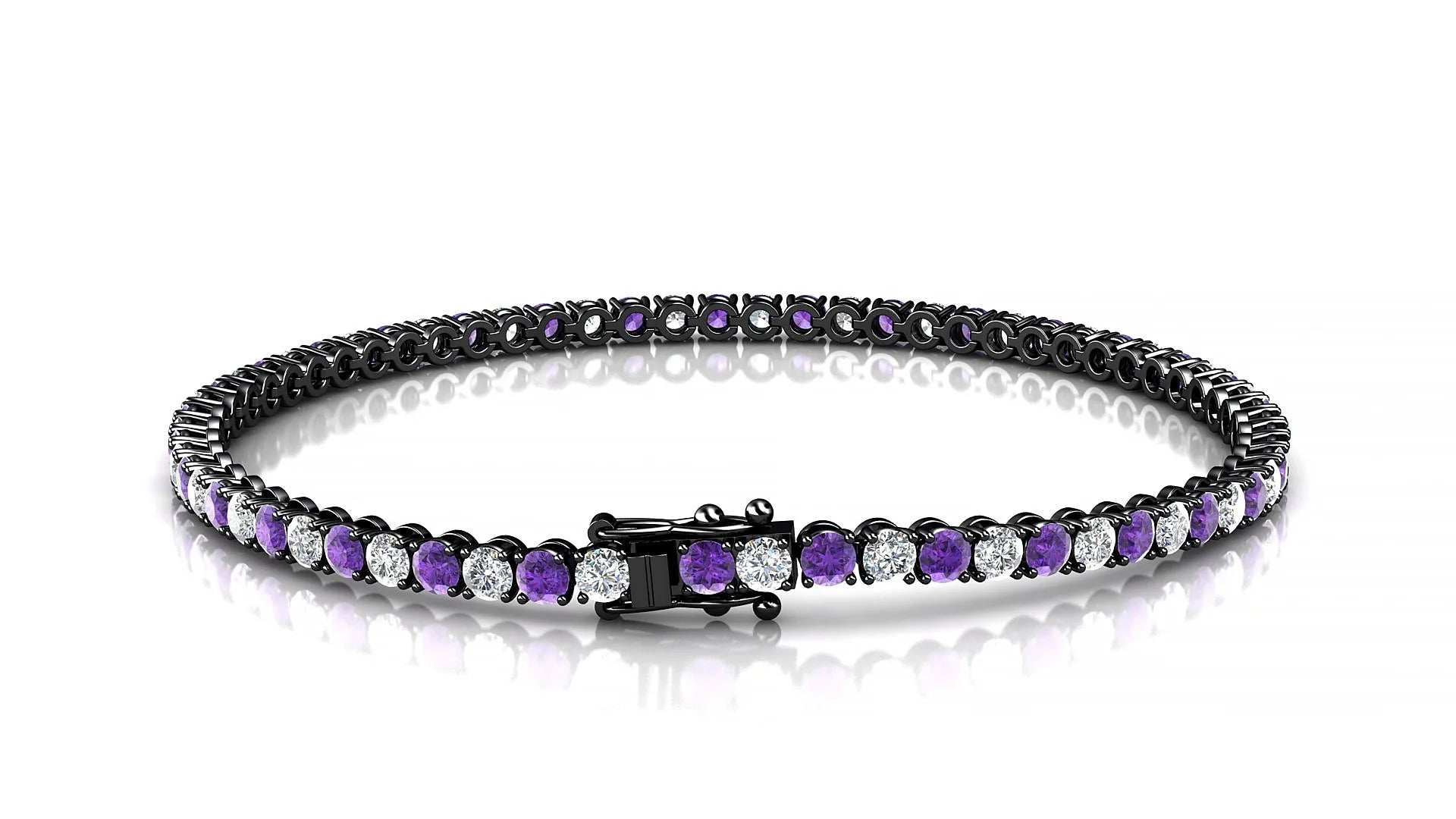 Firenze 1-1 | 18k Black Gold 2.5 mm Round Natural Amethyst & Diamond Tennis Bracelet