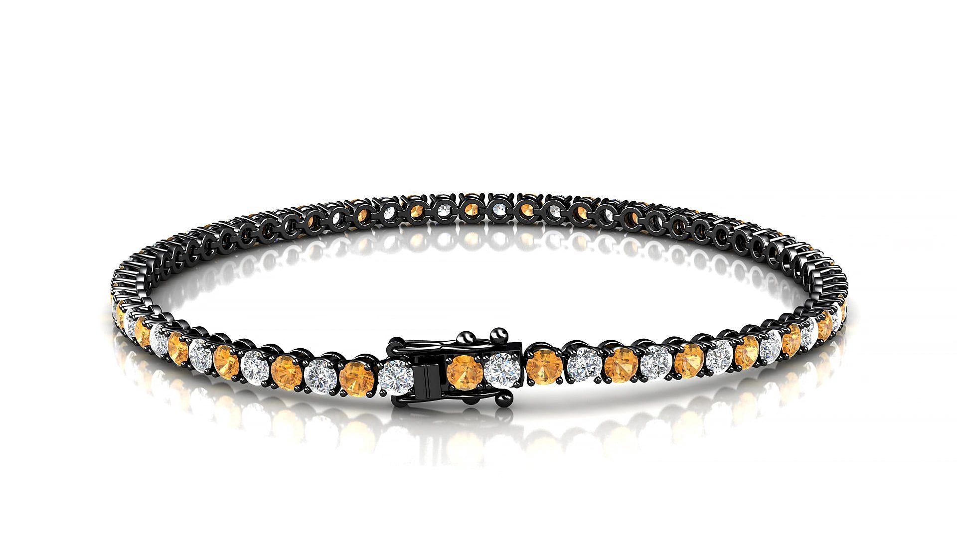 Firenze 1-1 | 18k Black Gold 2.5 mm Round Natural Citrine & Diamond 17 cm Tennis Bracelet