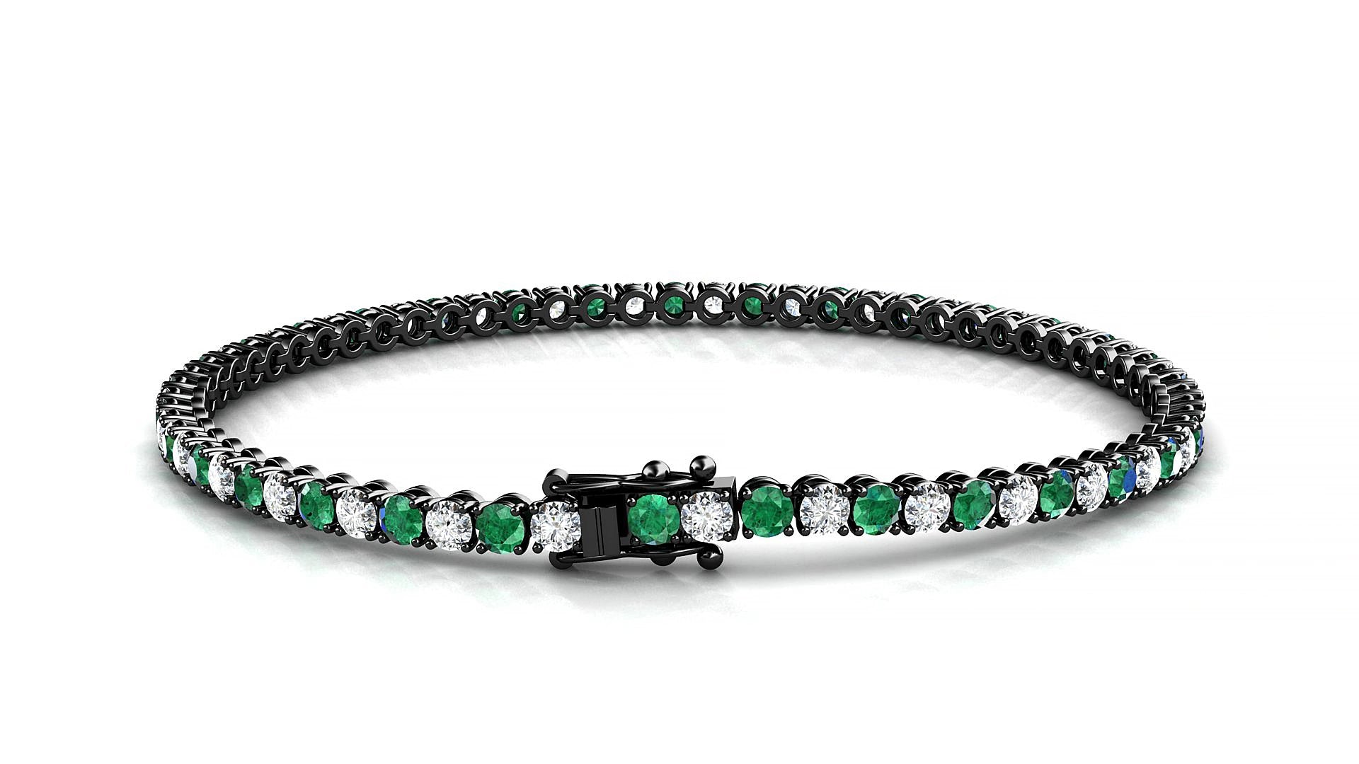 Firenze 1-1 | 18k Black Gold 2.5 mm Round Natural Emerald & Diamond 18 cm Tennis Bracelet