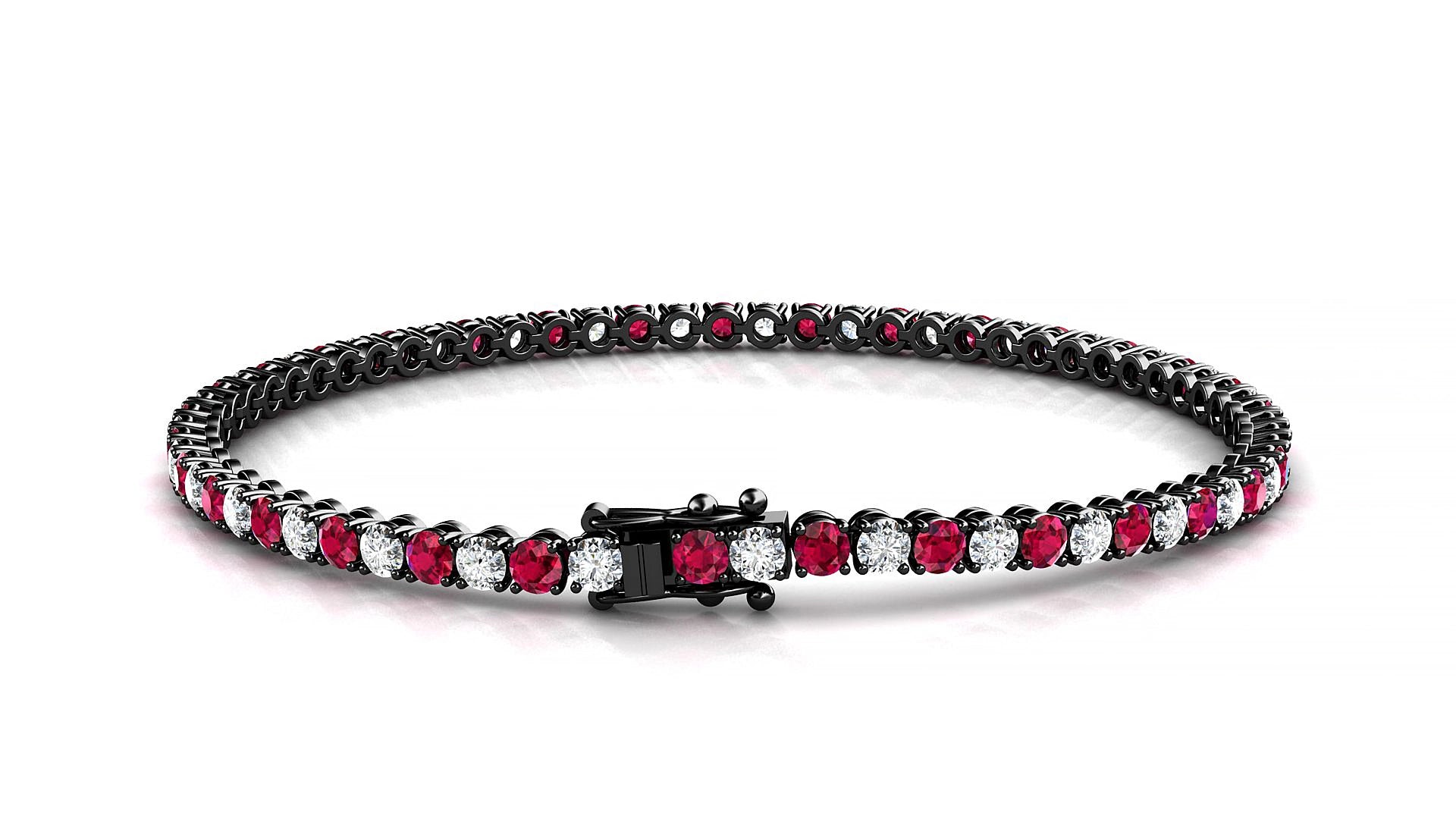 Firenze 1-1 | 18k Black Gold 2.5 mm Round Natural Ruby & Diamond 15 cm Tennis Bracelet