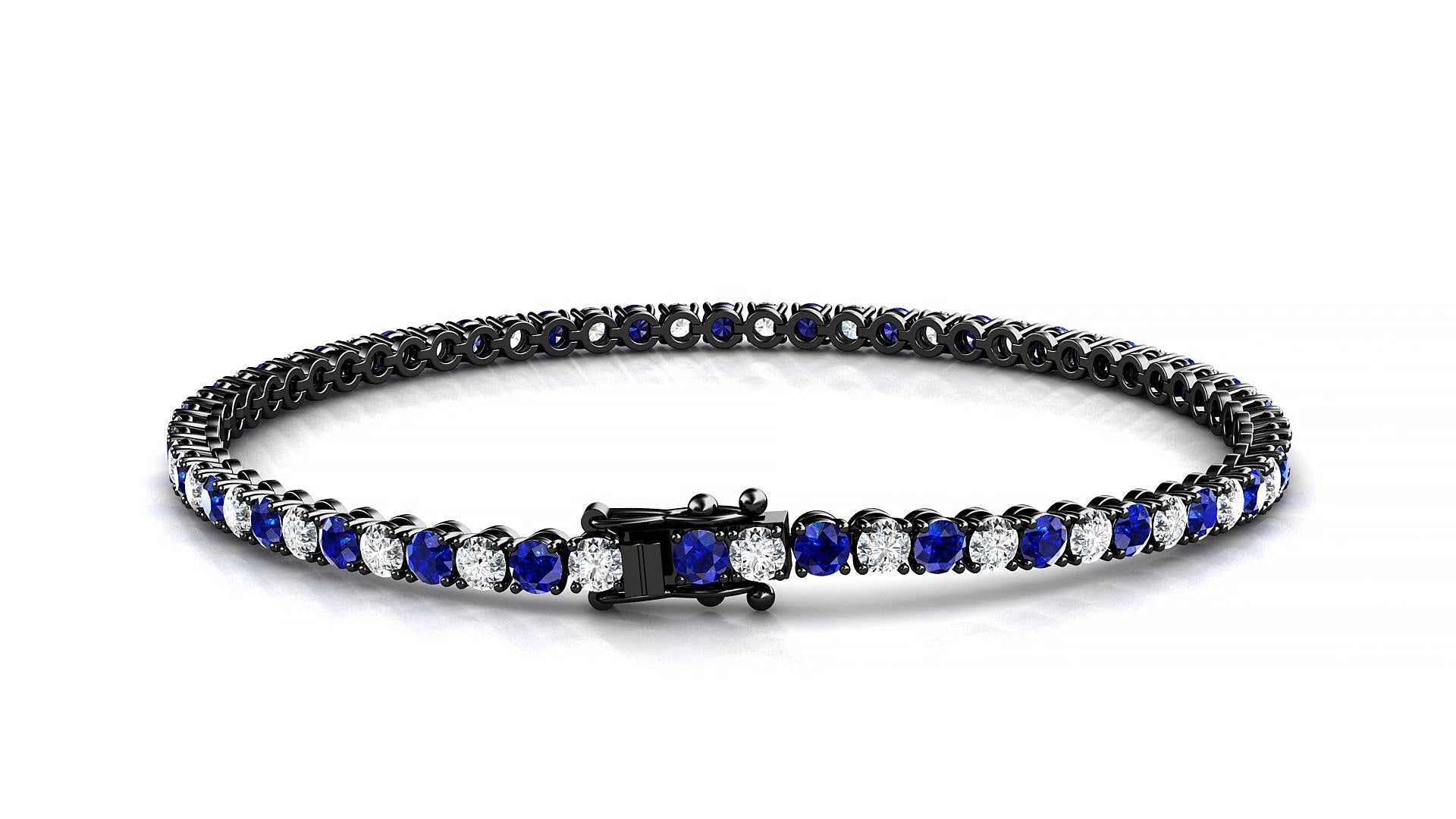 Firenze 1-1 | 18k Black Gold 2.5 mm Round Natural Sapphire & Diamond 18 cm Tennis Bracelet