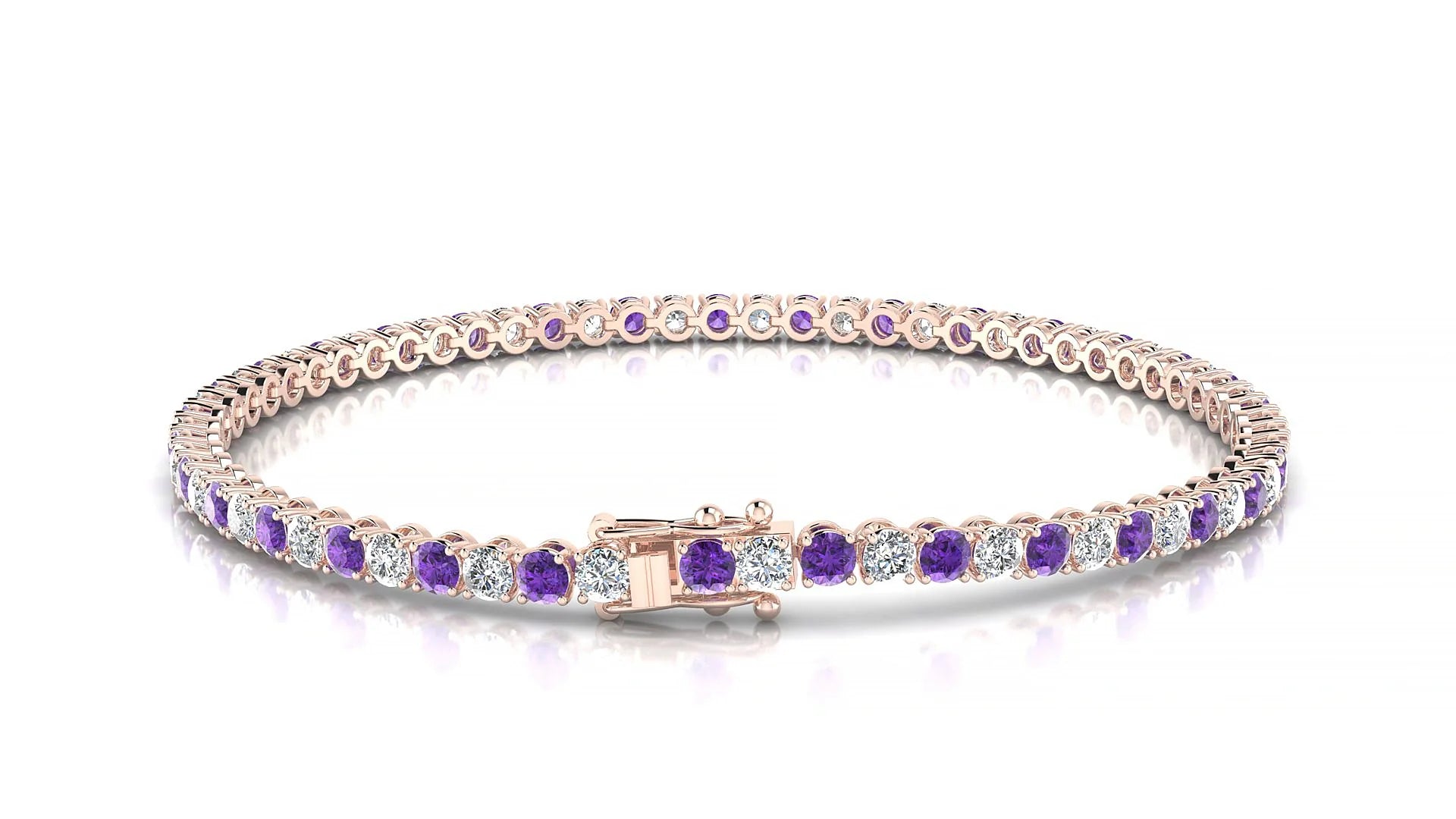 Firenze 1-1 | 18k Rose Gold 2.5 mm Round Natural Amethyst & Diamond Tennis Bracelet