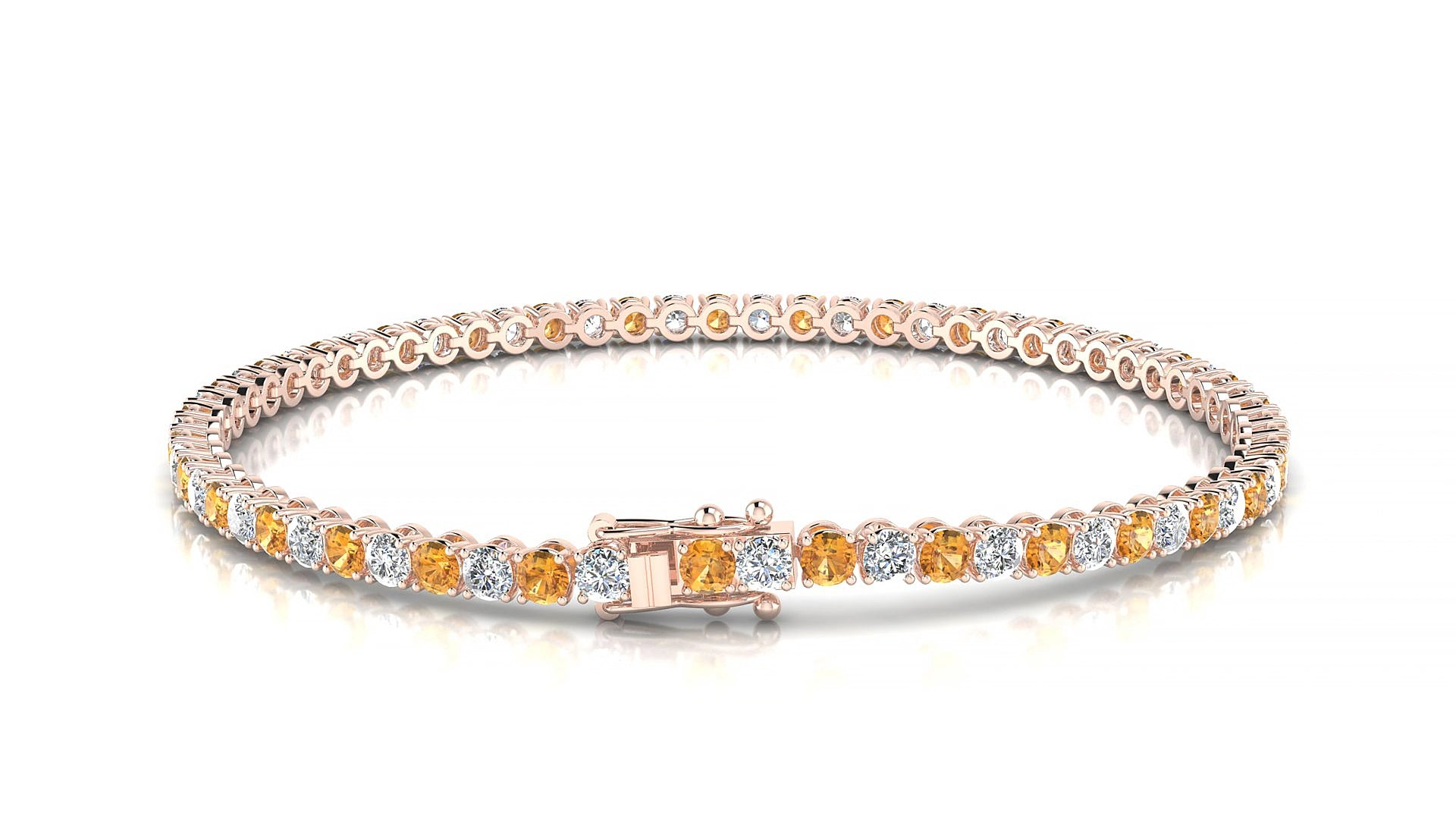 Firenze 1-1 | 18k Rose Gold 2.5 mm Round Natural Citrine & Diamond 19 cm Tennis Bracelet