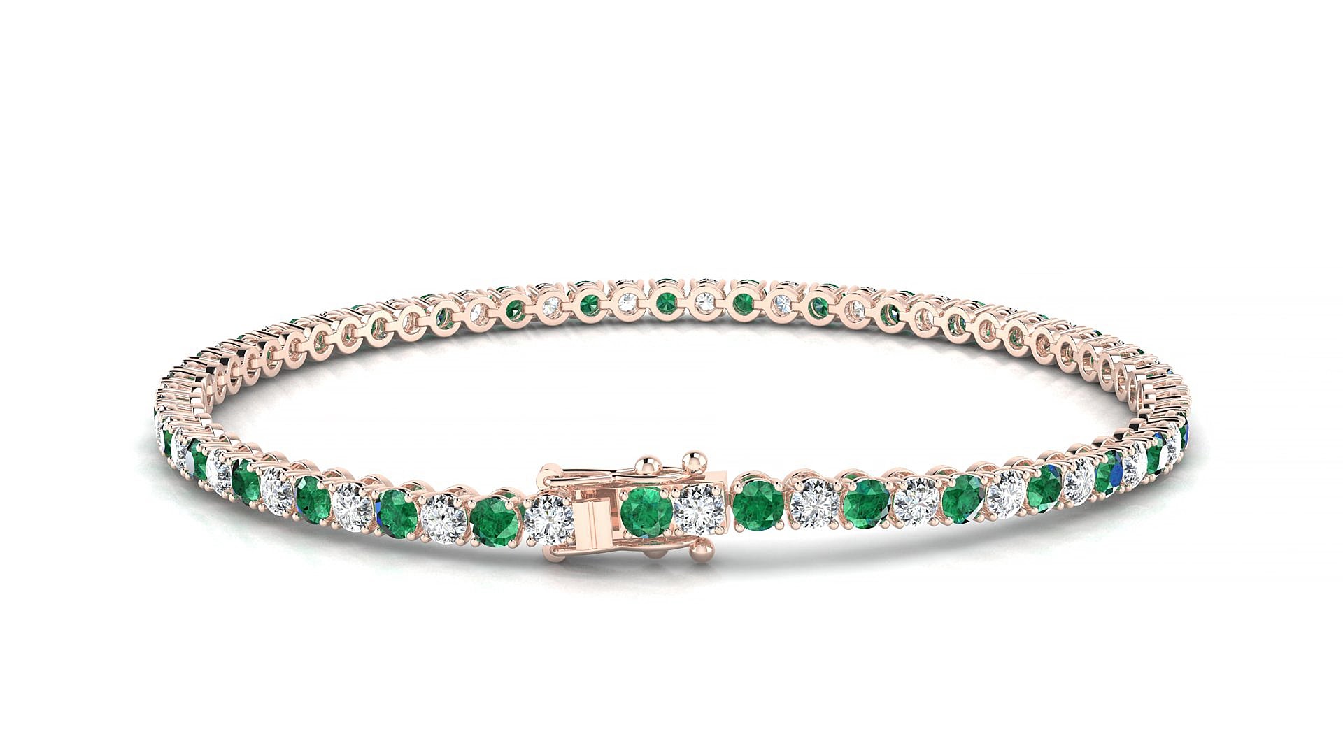 Firenze 1-1 | 18k Rose Gold 2.5 mm Round Natural Emerald & Diamond 17 cm Tennis Bracelet